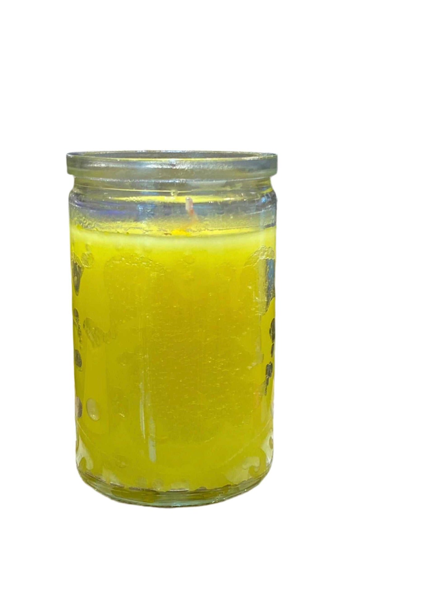 Prayer Yellow 50 Hour Candle in clear glass jar for meditation and home décor.