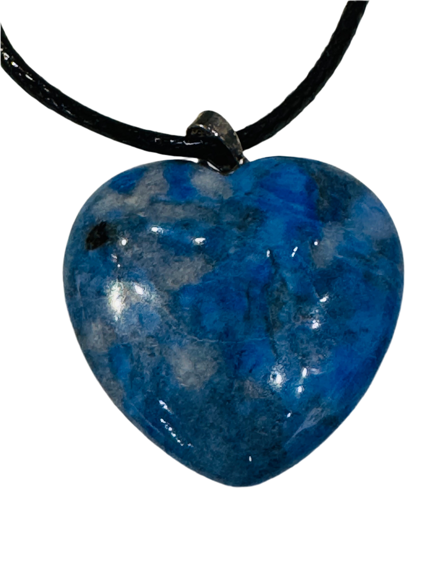 Lapis Heart Pendant Hand Carved Polished with Black Adjustable Cord Necklace