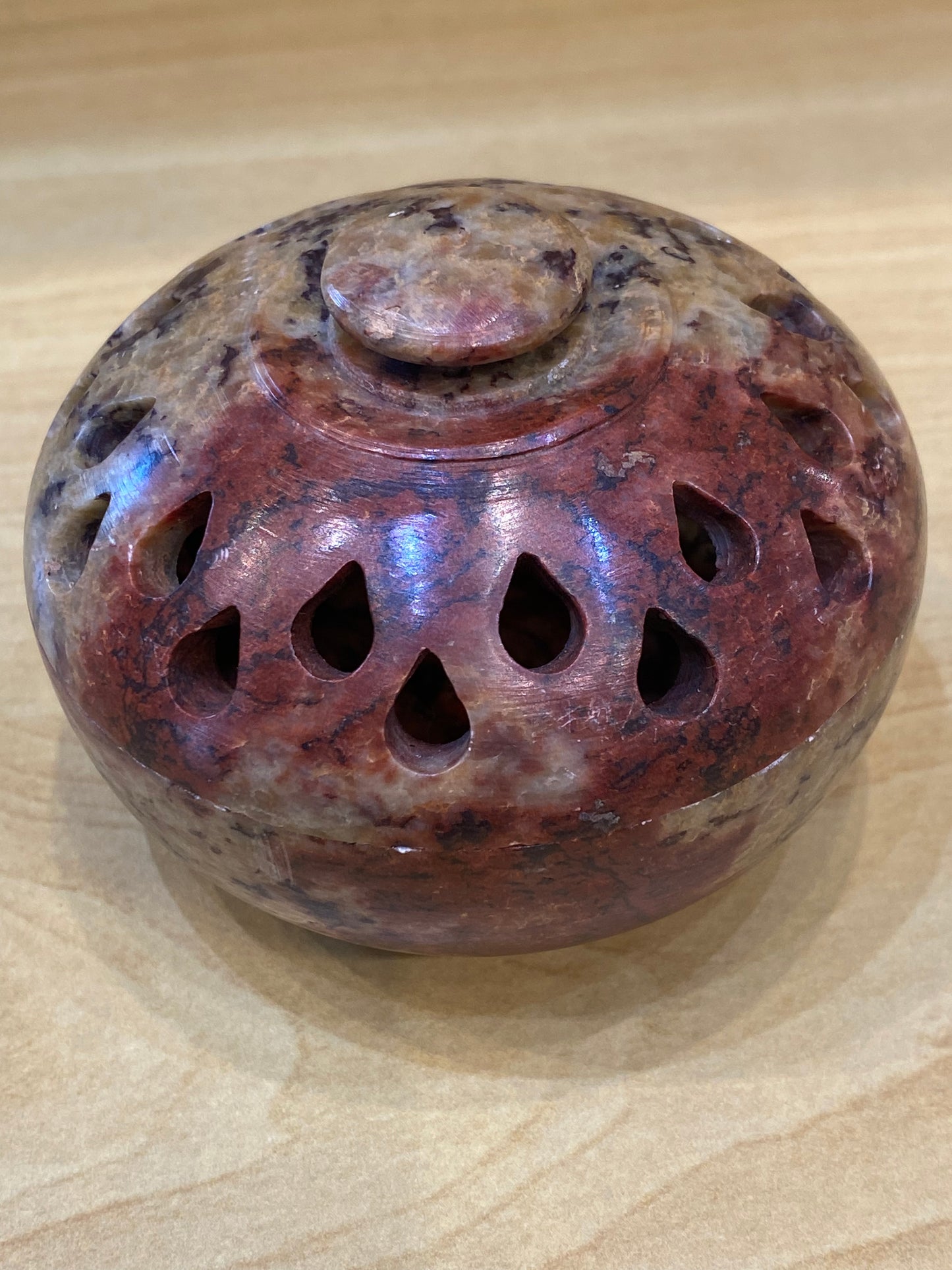 Round Stone Incense Oil Burner Rust and Brown