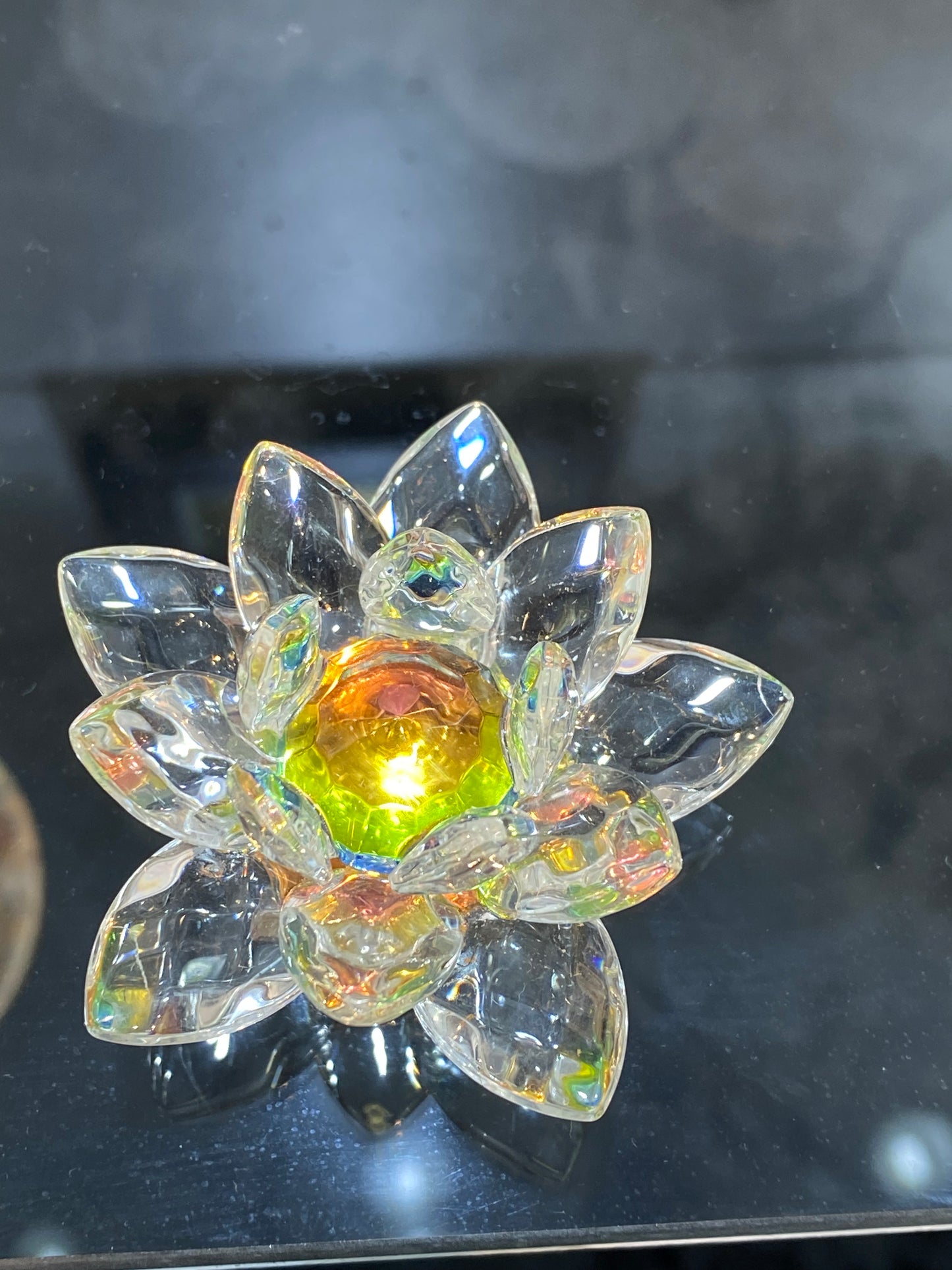 Feng Shui Crystal Lotus Flower Multicolor Clear Pink Green