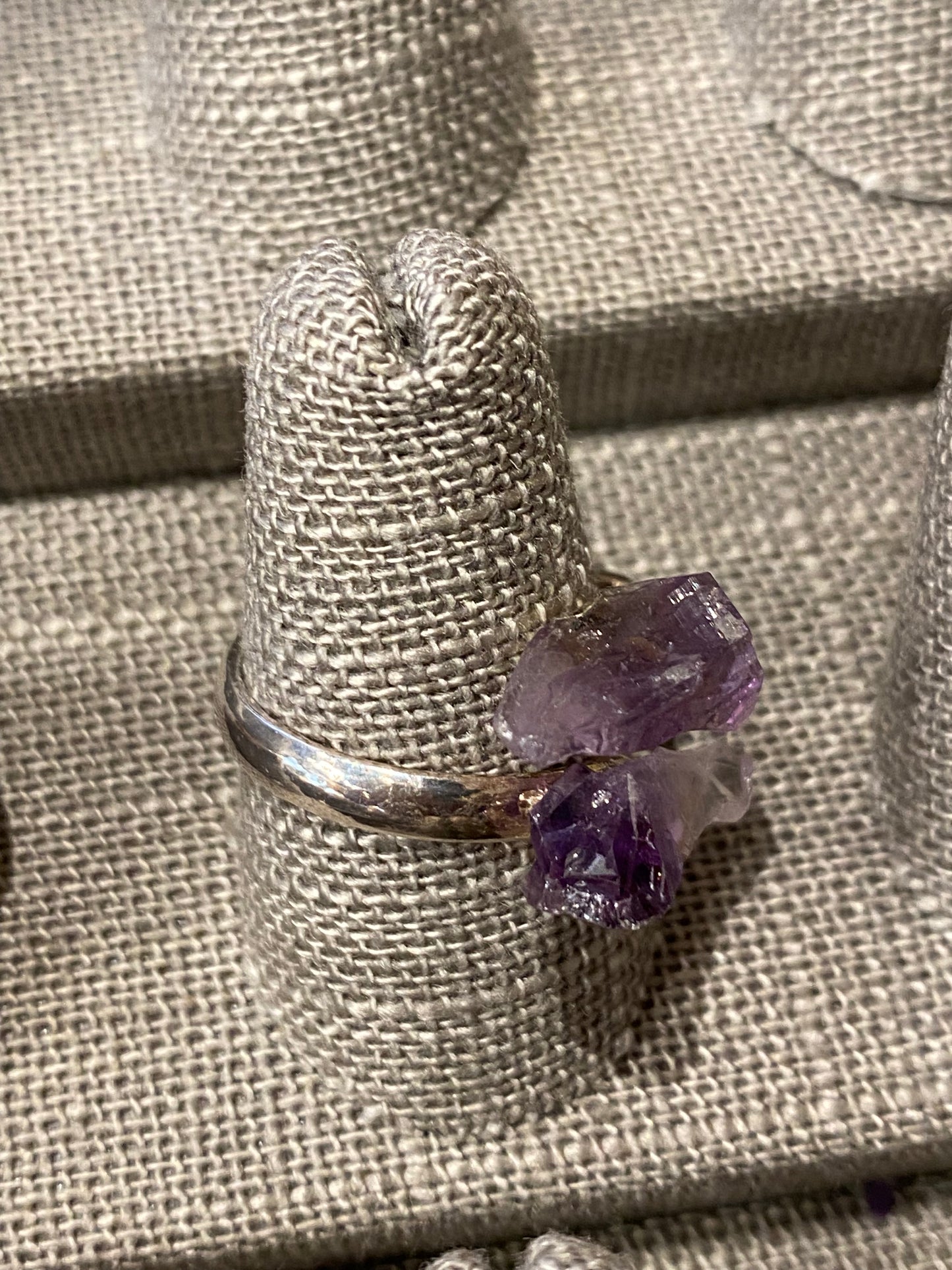 Raw Amethyst Adjustable Silver Ring