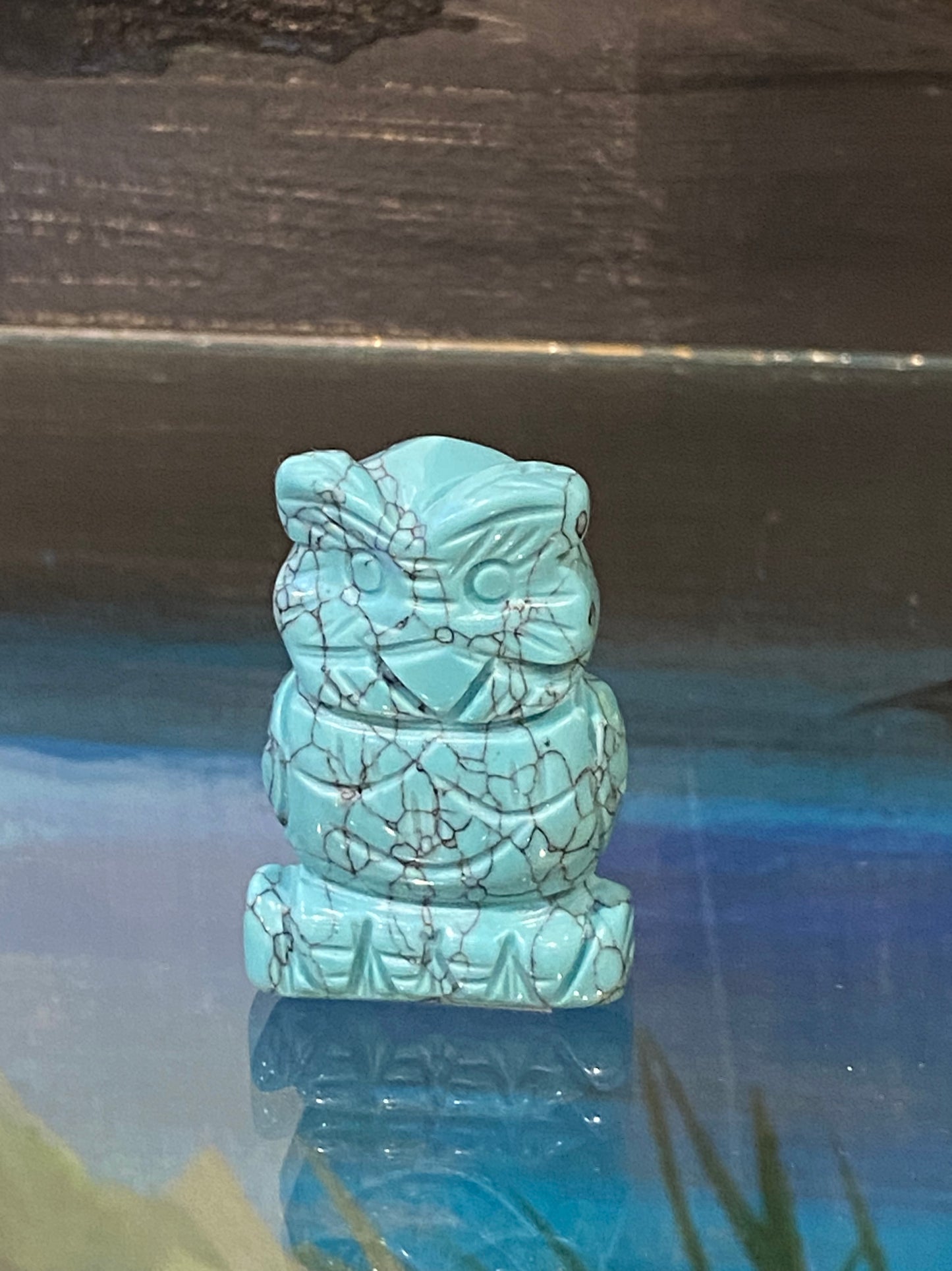 Turquoise Blue Howlite Owl Hand Carved