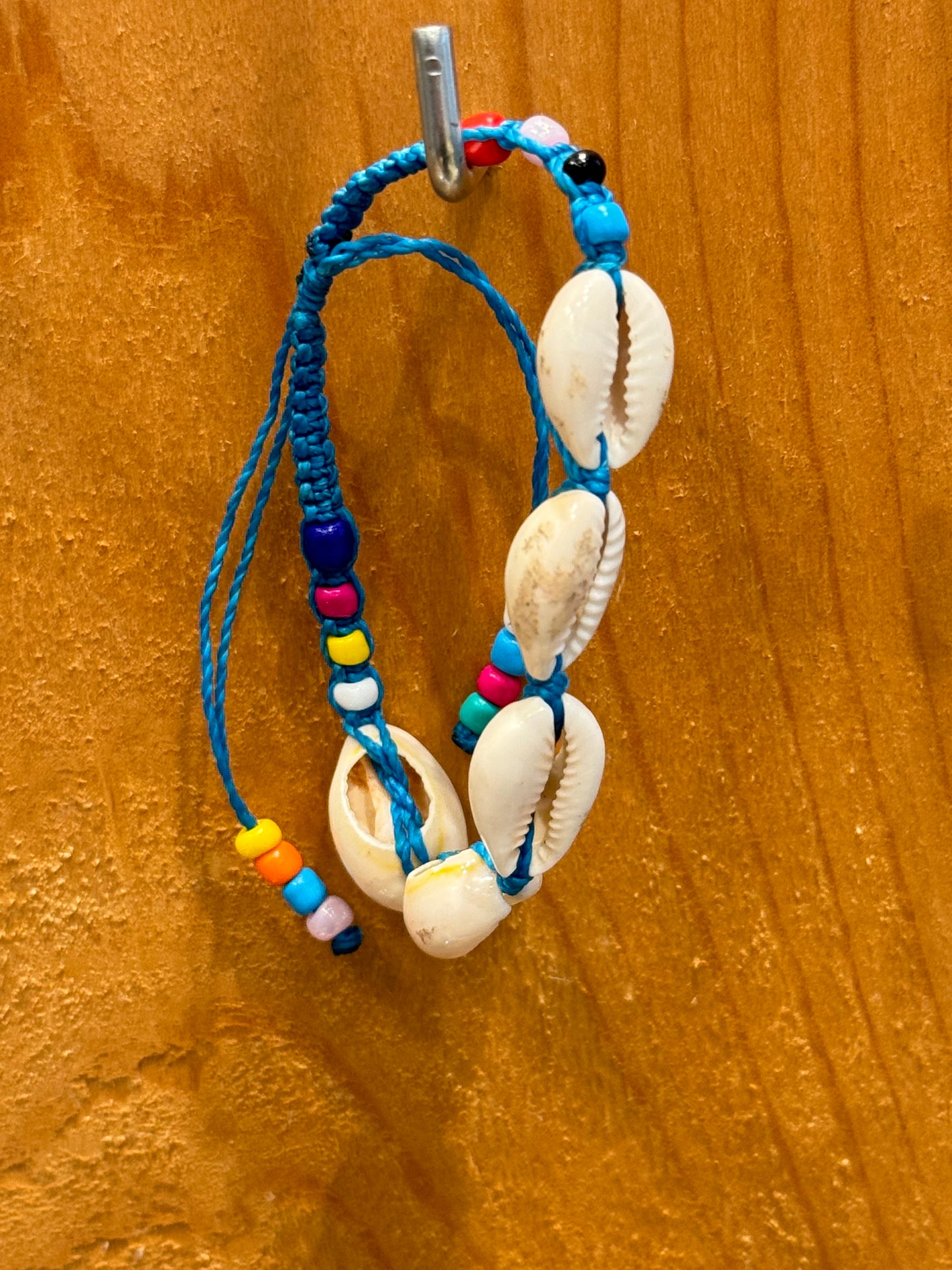 Handmade Turquoise String Bracelet With Cowrie Shells and Colorful Beads