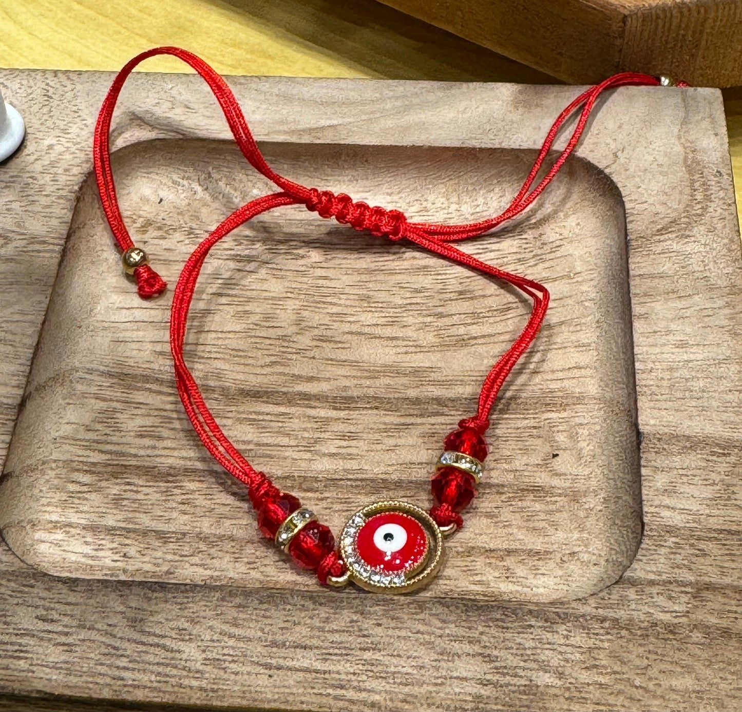 Red String Pull Tie Bracelet Red Evil Eye Charm and Beads