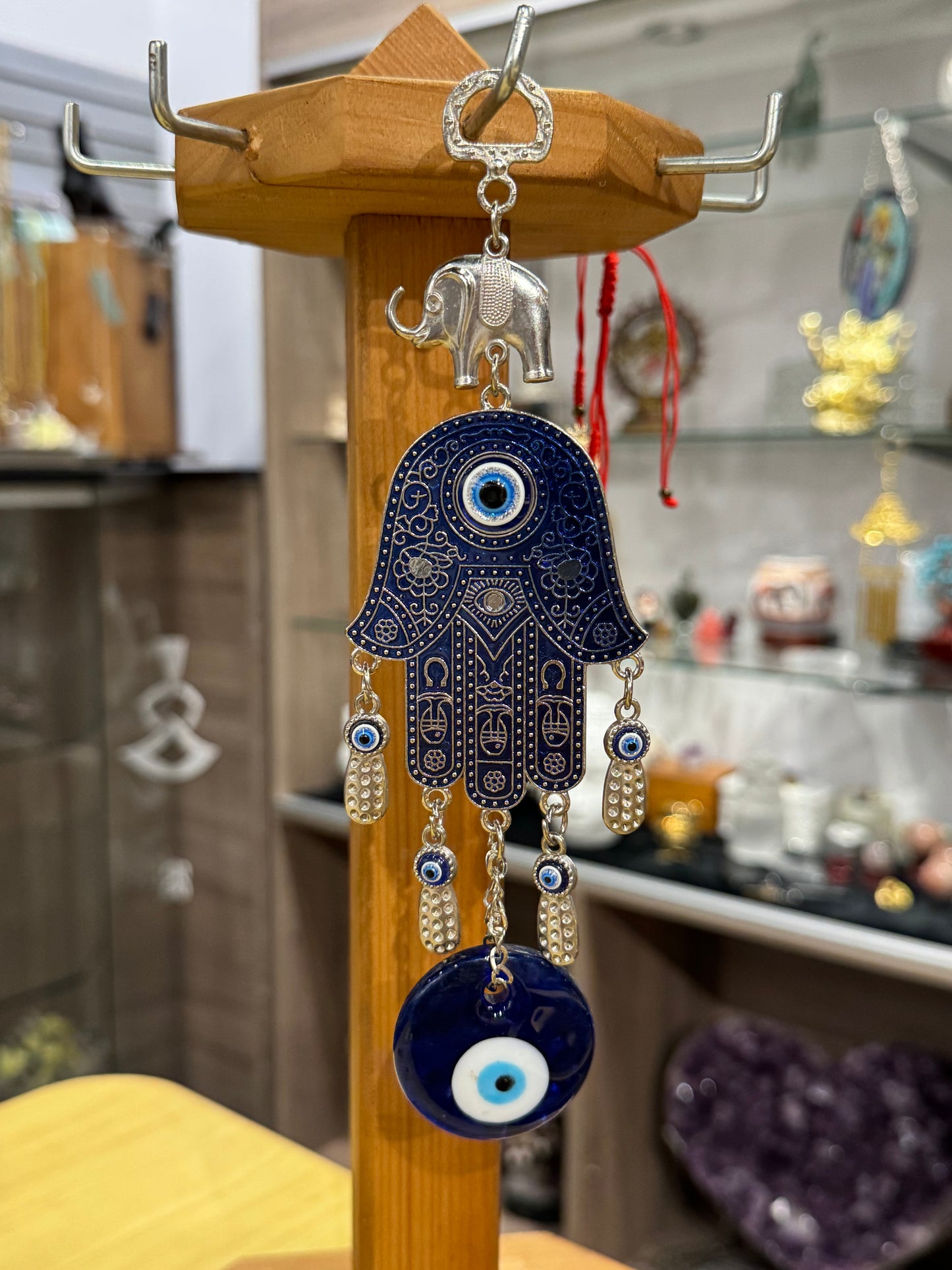 Turkish Blue Evil Eye Hamsa Hand Elephant and Evil Eye Talisman Amulet Wall Hanging Ornament