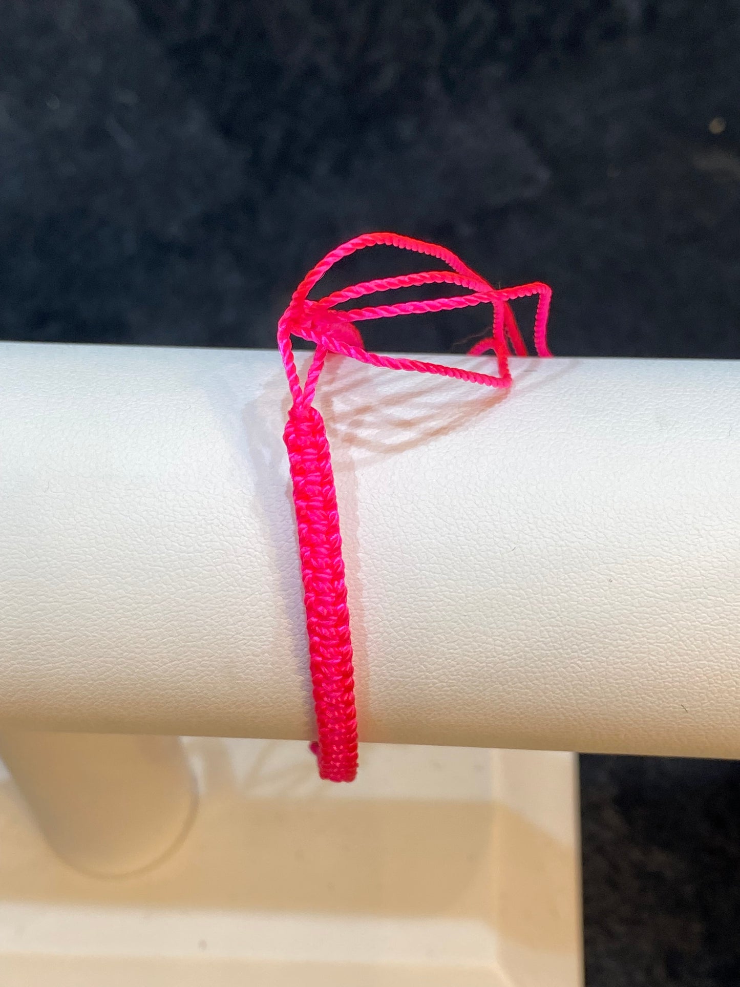 Handmade Hot Pink Pull Tie String Braided Bracelet With Rose and Beads