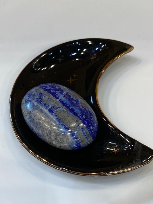 Lapis Lazuli with Stripes of Pyrite Sparkles Polished Palm Stone 1pc