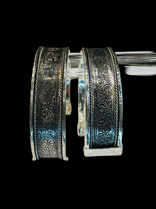 Silver Tibetan (Om Mani Padme) Bracelet 1/2"W (2 Pack)