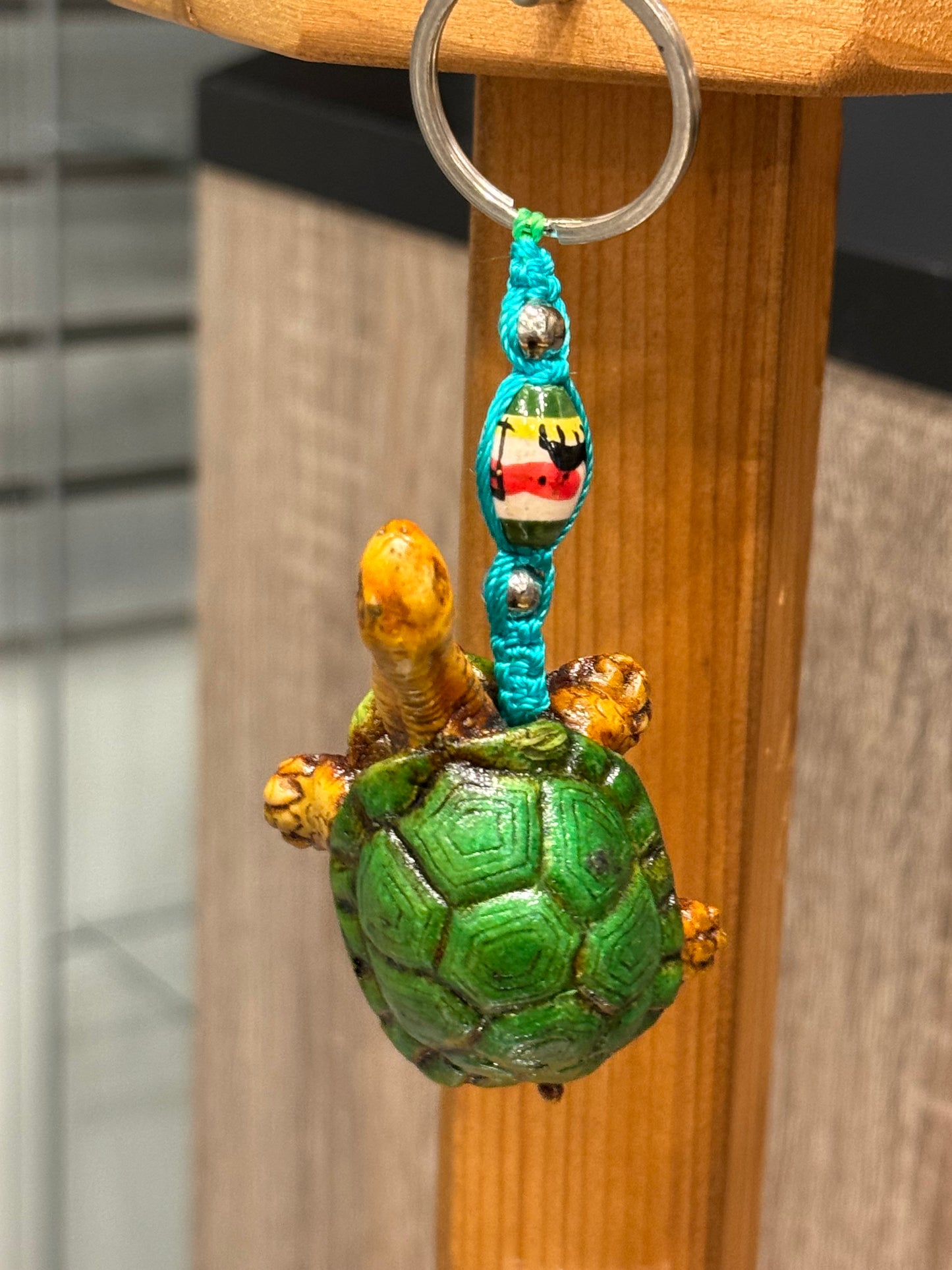 Turtle Land Animal Durepox Resin Figurine Keychain Turquoise Cord