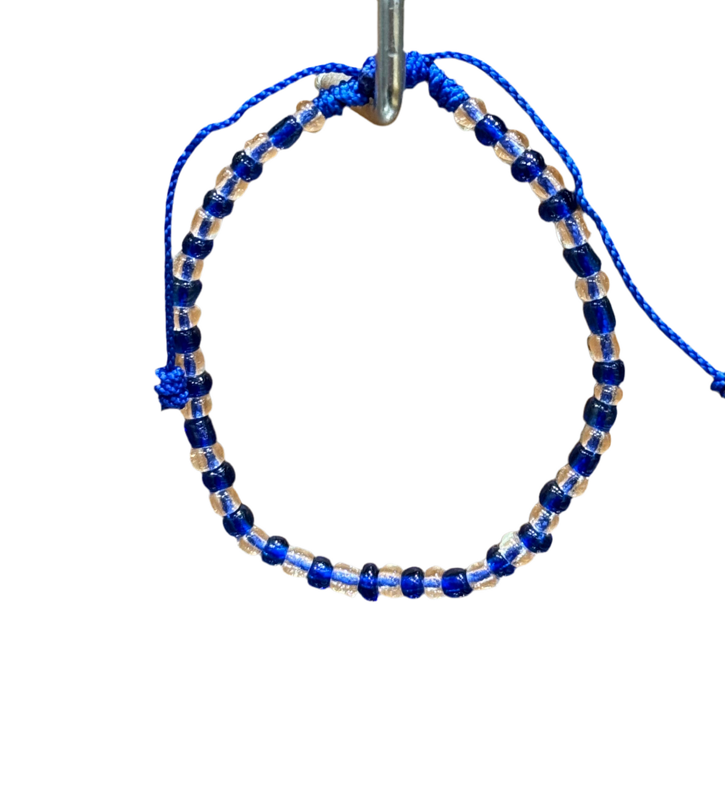 Handmade Beaded String Blue and Clear Orisha Yemaya Blue Pull Tie Bracelet