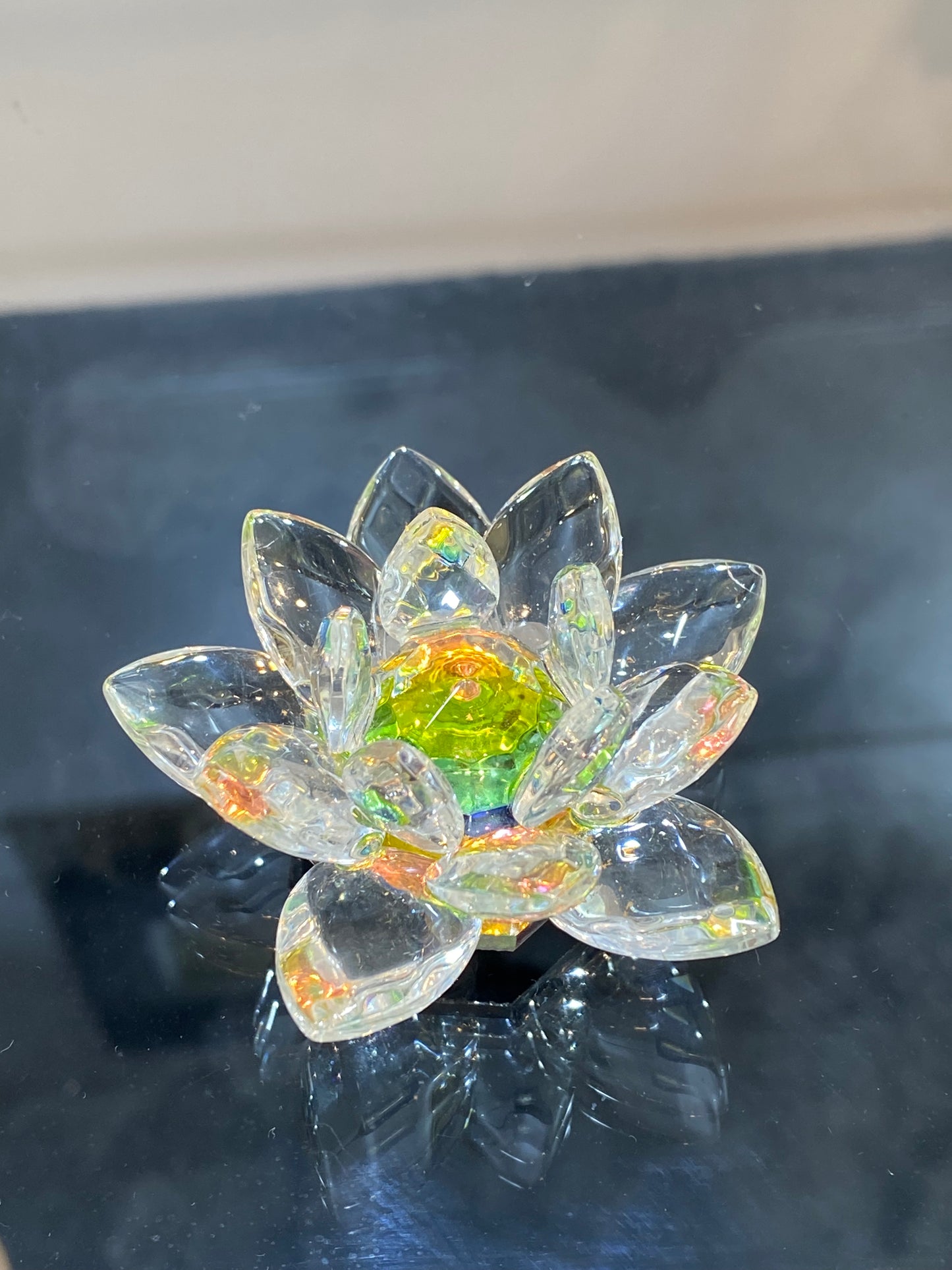 Feng Shui Crystal Lotus Flower Multicolor Clear Pink Green