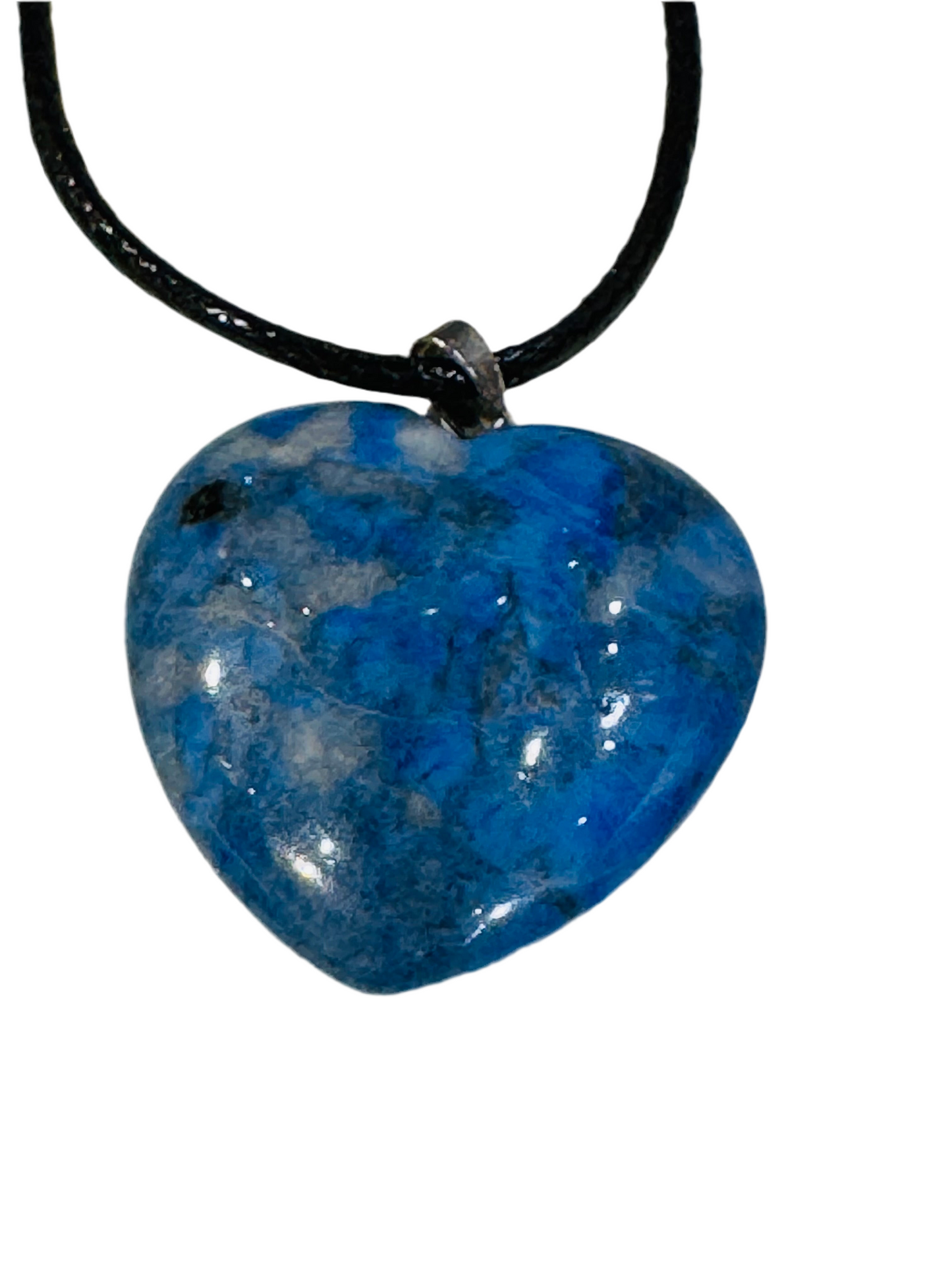 Lapis Heart Pendant Hand Carved Polished with Black Adjustable Cord Necklace