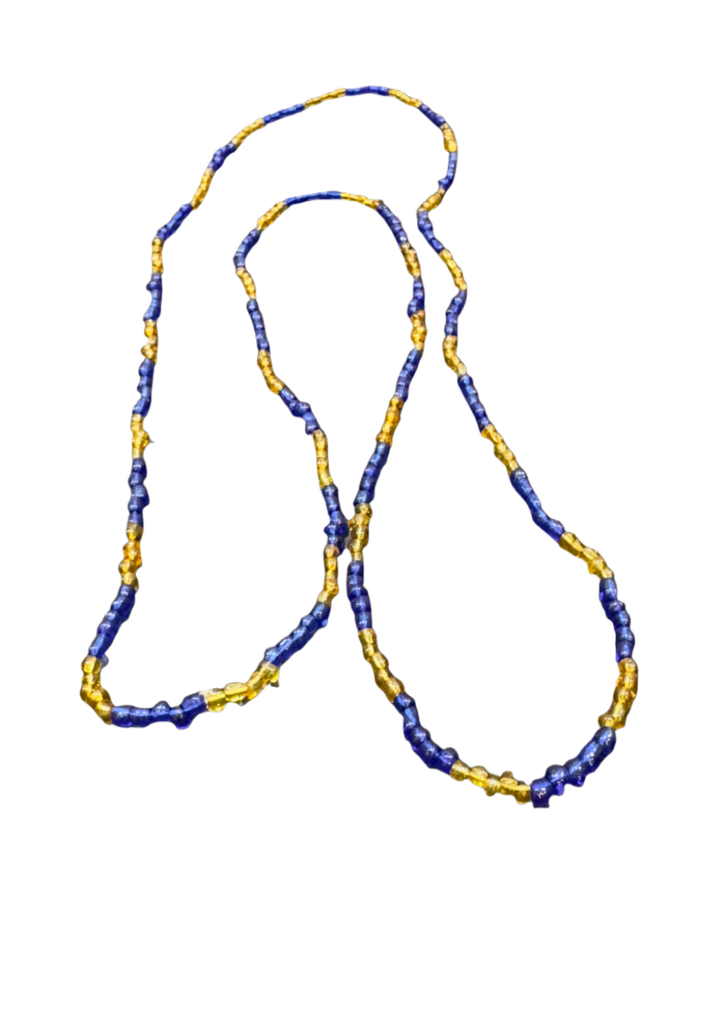 Orisha Ochosi Beaded Neclace Long Blue and Yellow Gold