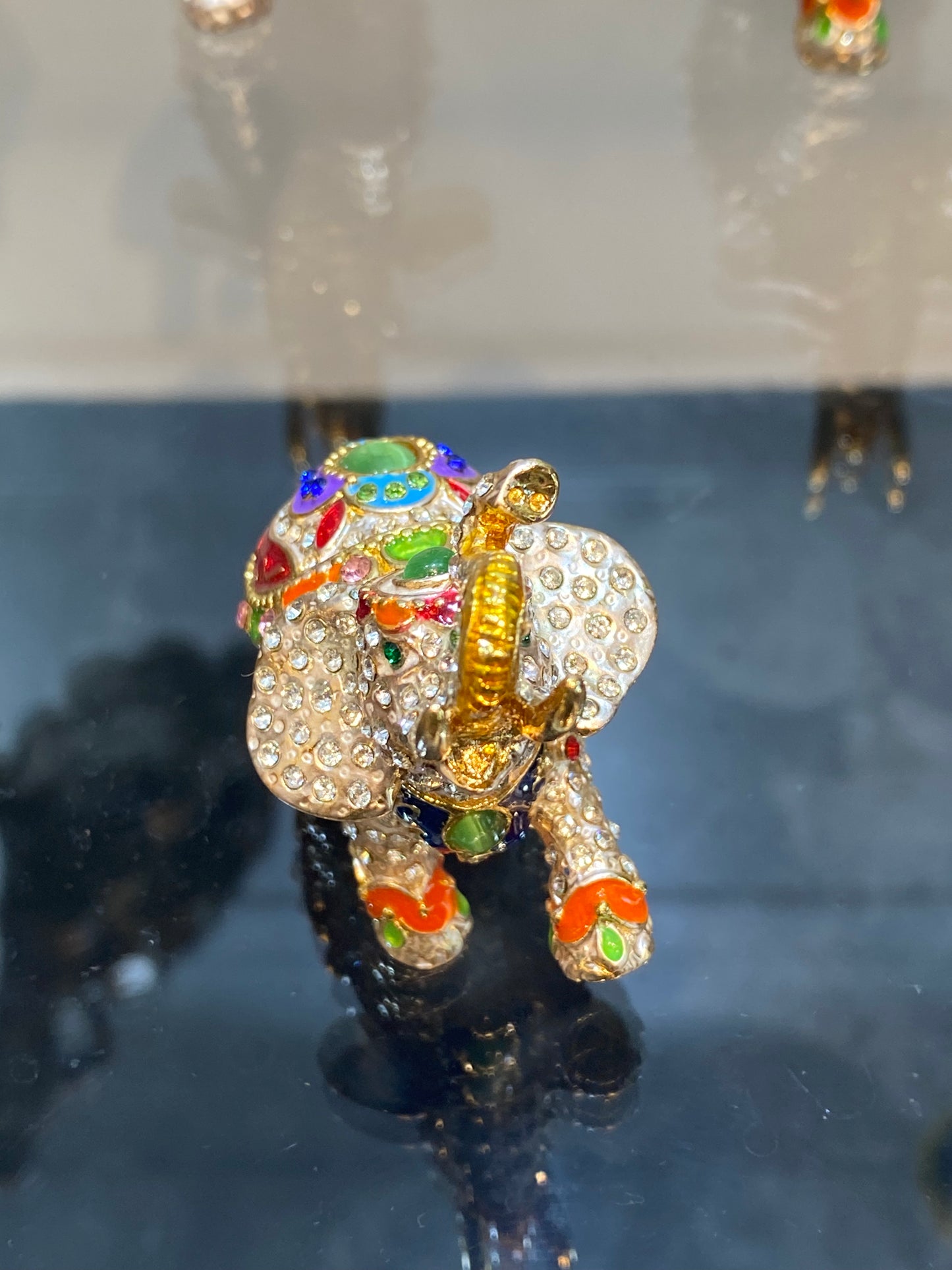 Elephant Bejeweled Small Colorful Stones Trinket Box