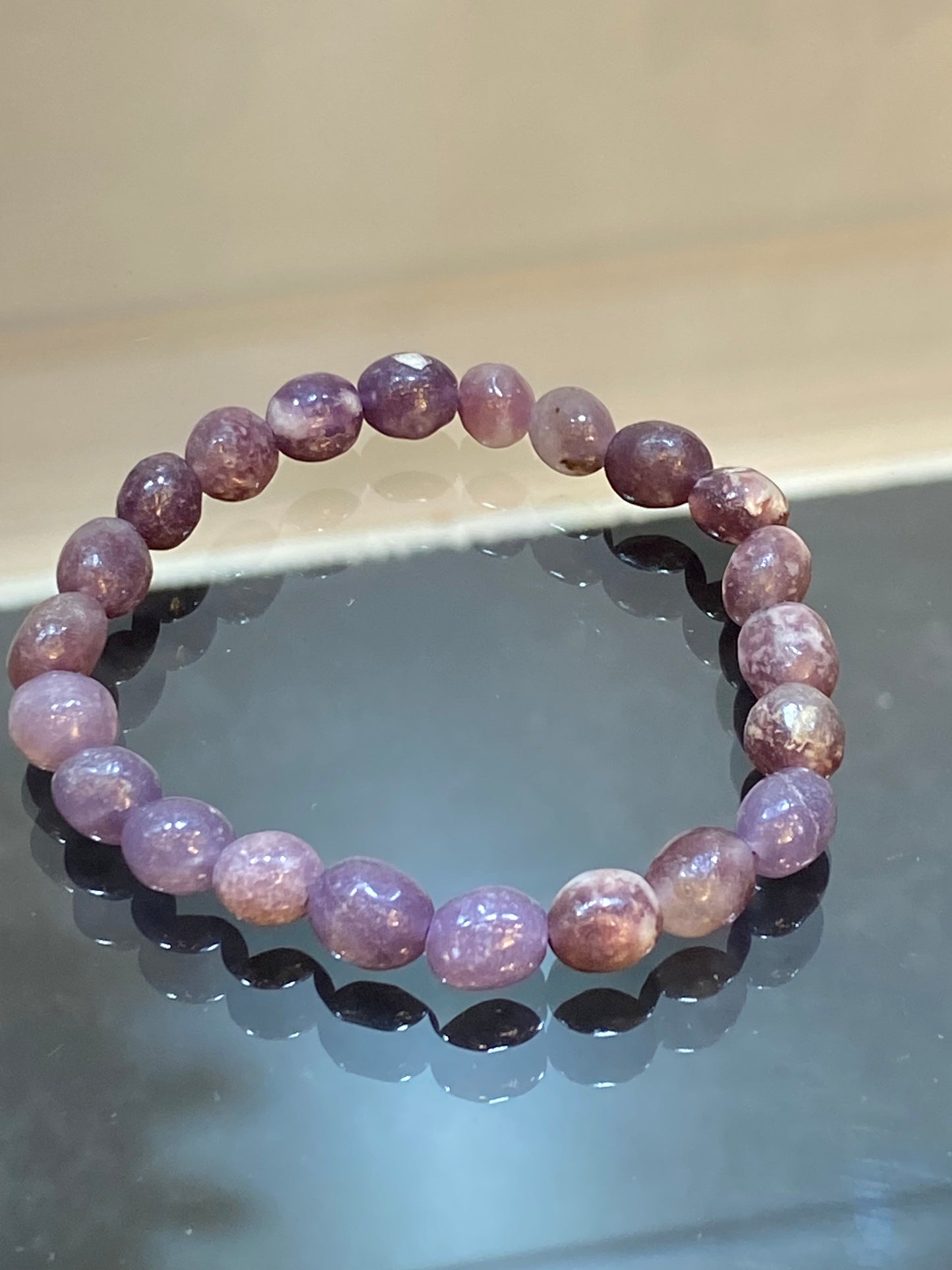 Lepidolite Nugget Beaded Stretch Gemstone Bracelet 5 mm