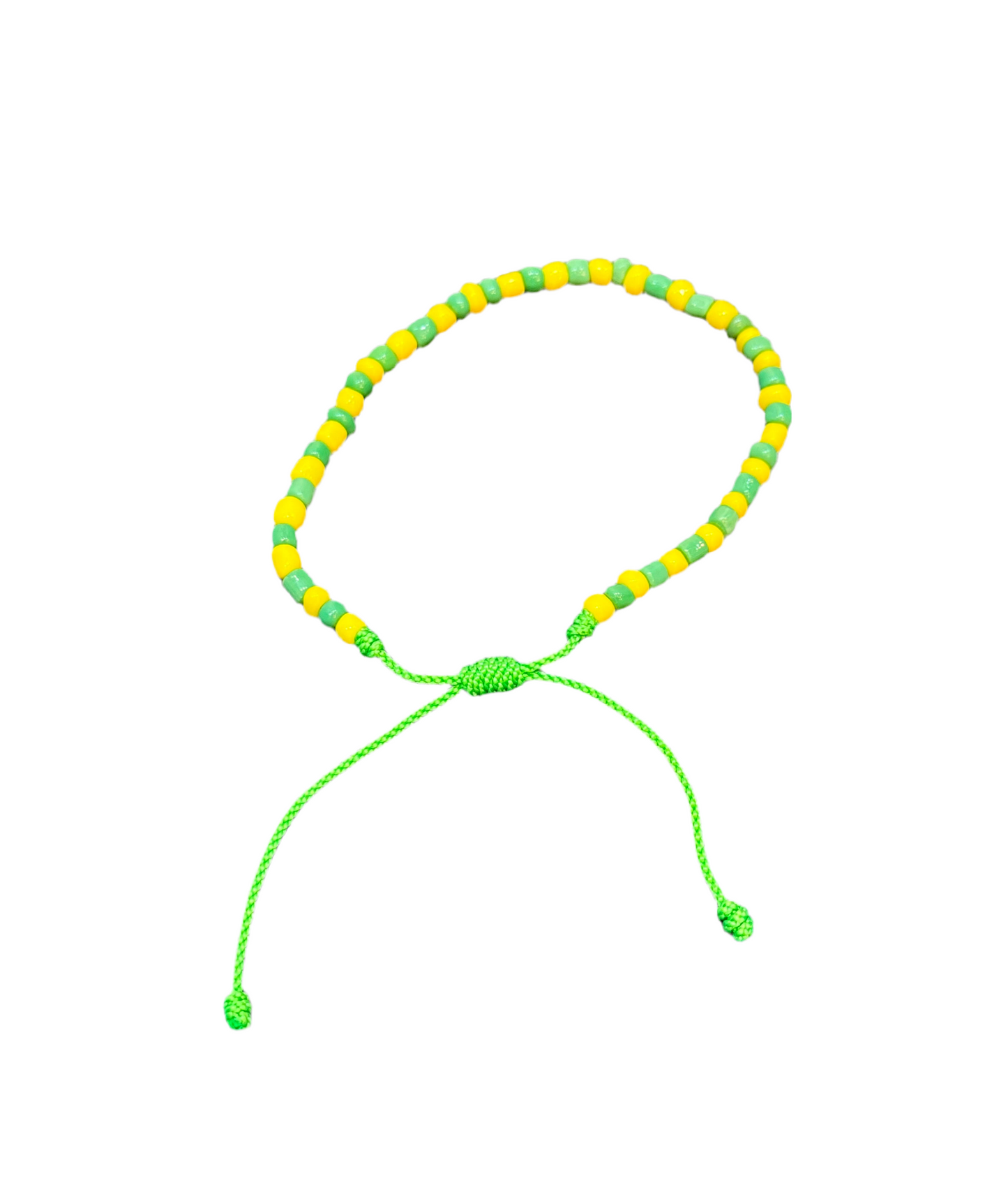 Orisha Orúla Handmade Beaded Pull String Green and Yellow Bracelet