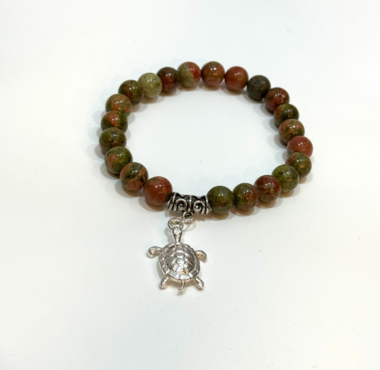 Unakite Beaded Bracelet With Turtle Charm