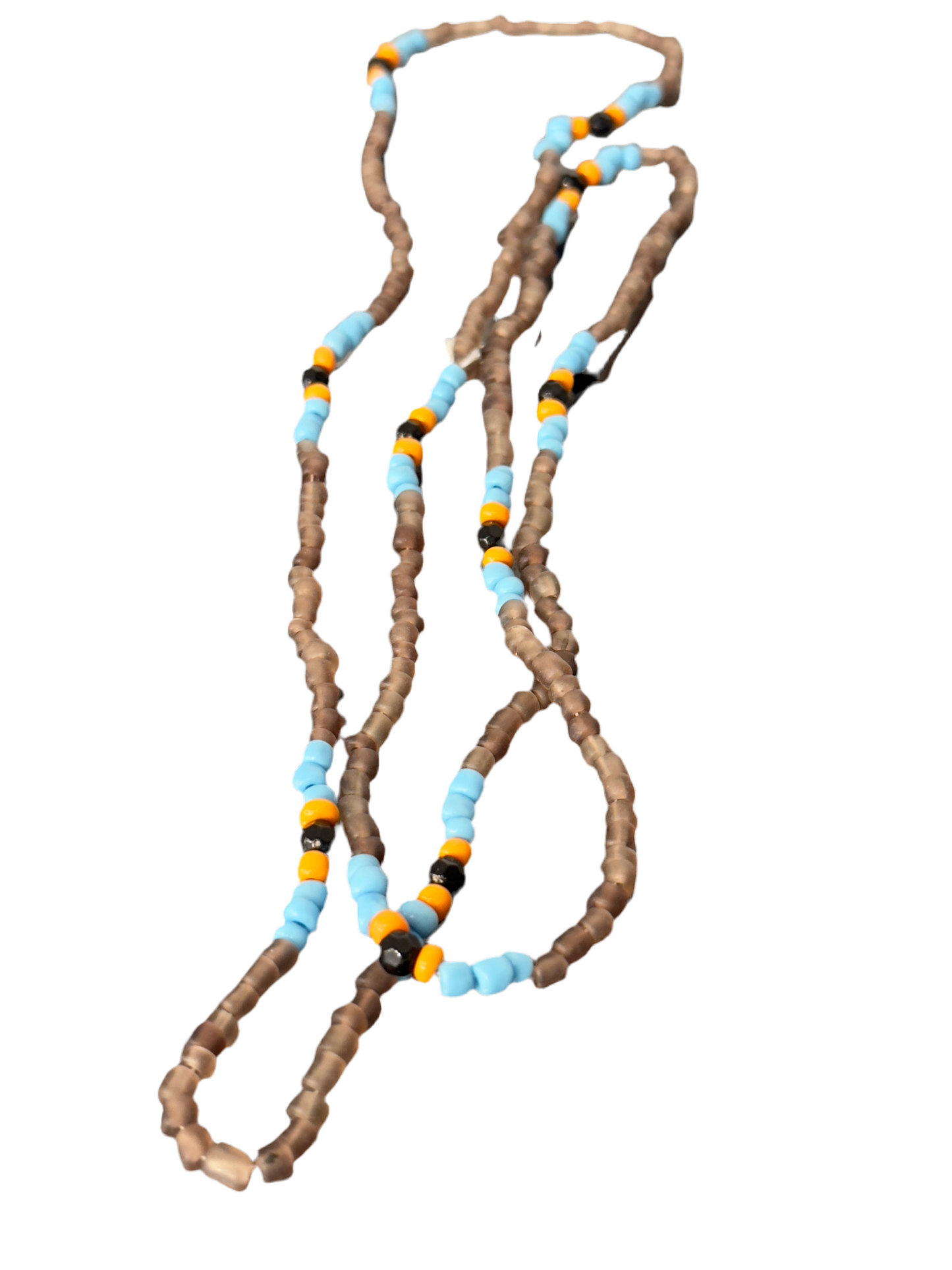 Orisha Brown, Black, Orange and Turquoise Beaded Long Necklace