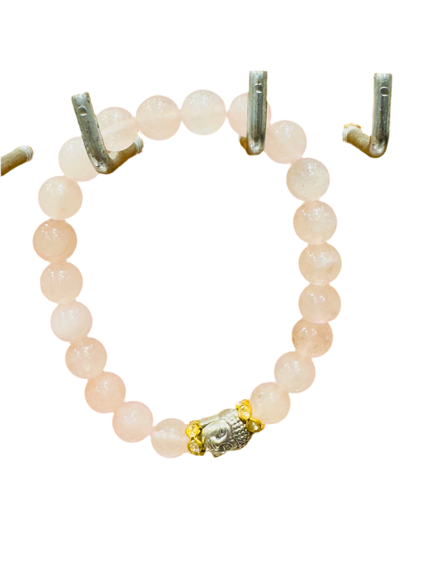 Rose Quartz Gemstone Bracelet with Buddha charm for emotional healing and compassion.