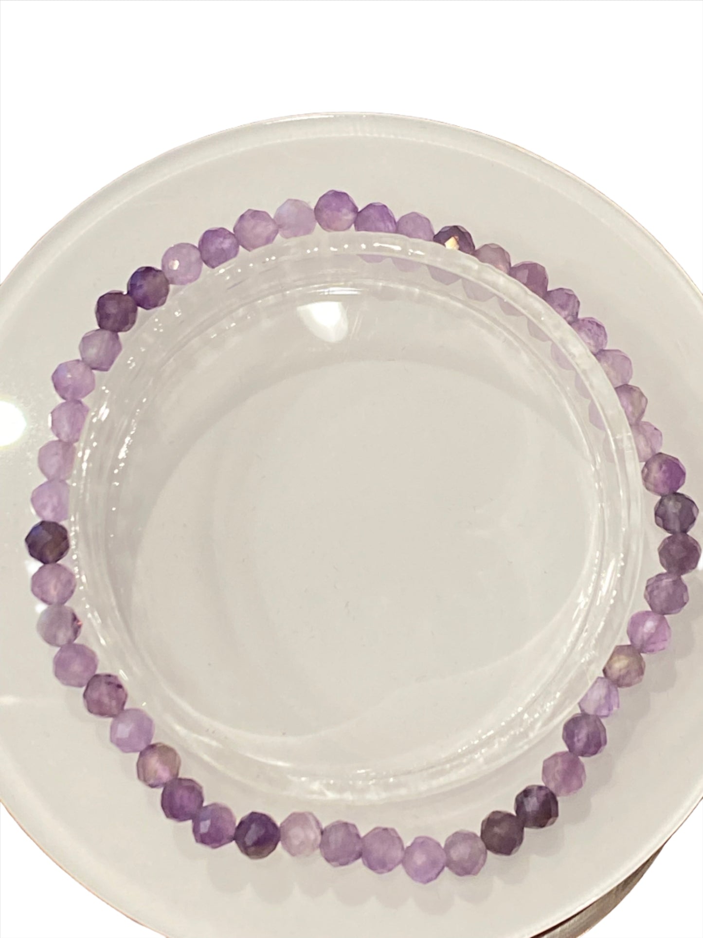 Amethyst Faceted Light And Dark Beaded Stretch Gemstone Bracelet