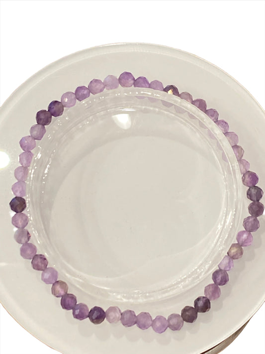 Amethyst Faceted Light And Dark Beaded Stretch Gemstone Bracelet 4mm