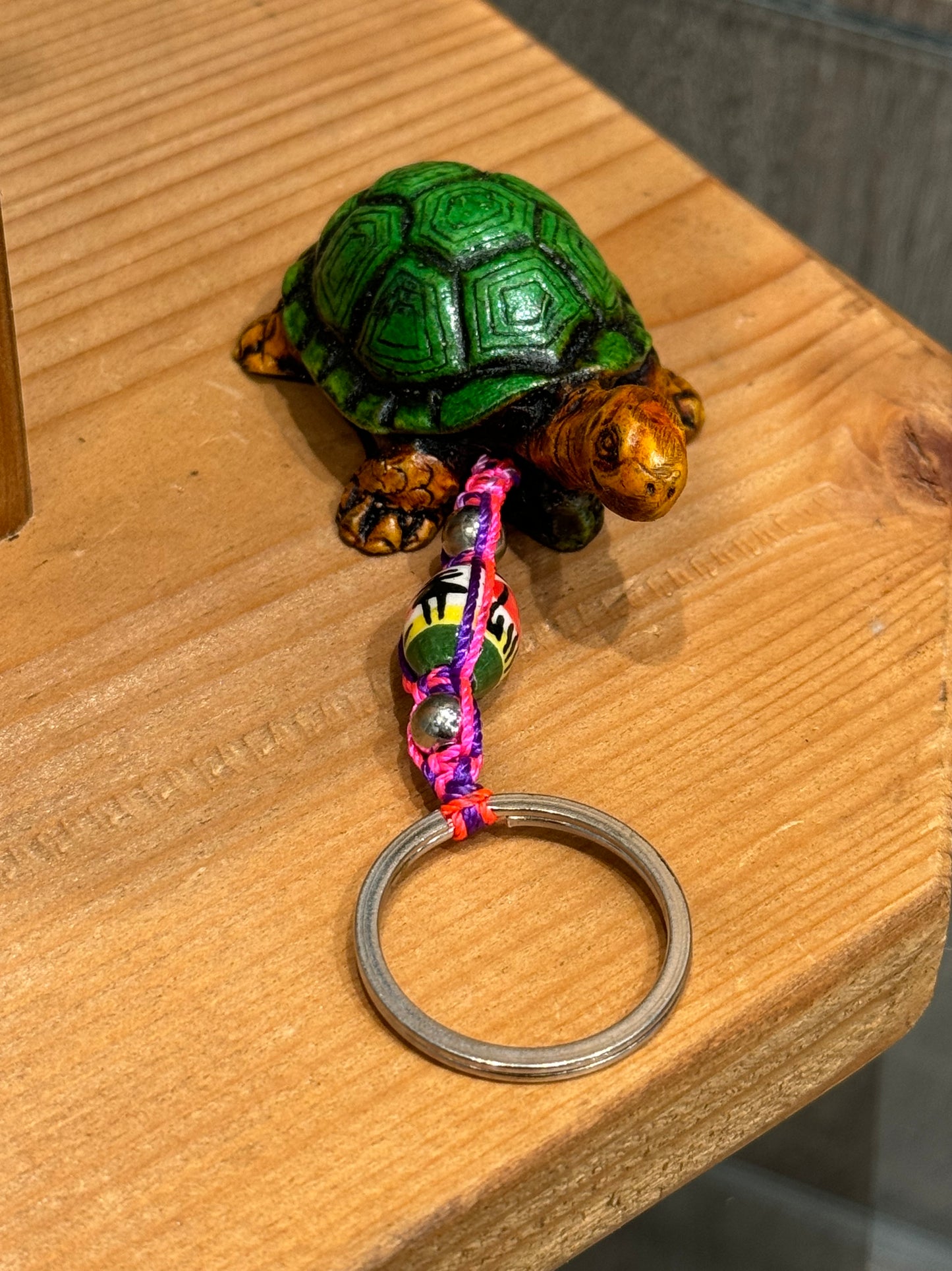 Turtle Land Animal Durepox Resin Figurine Keychain Hot Pink Cord