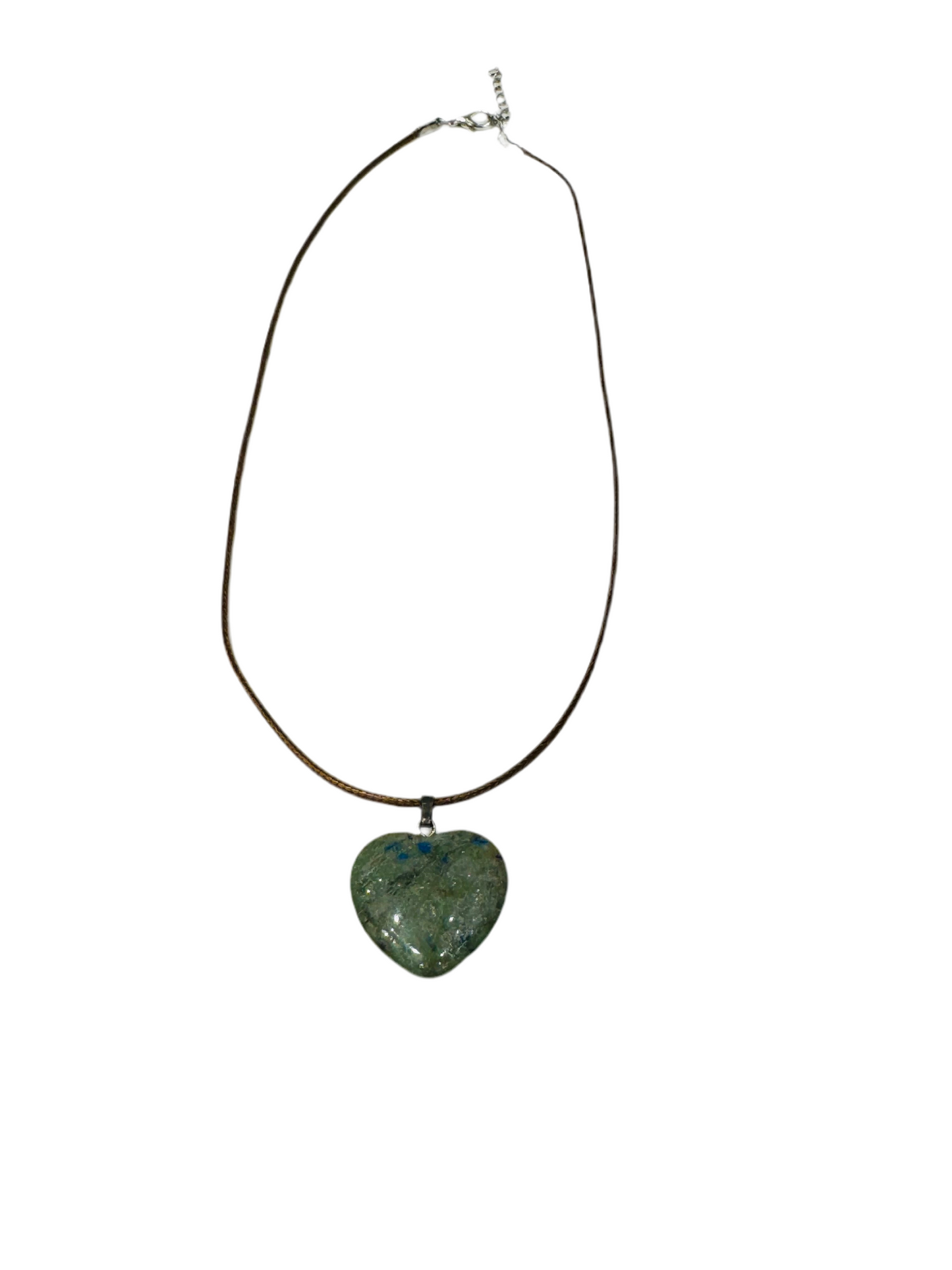 Azurite Heart Pendant with Brown Adjustable Cord Necklace