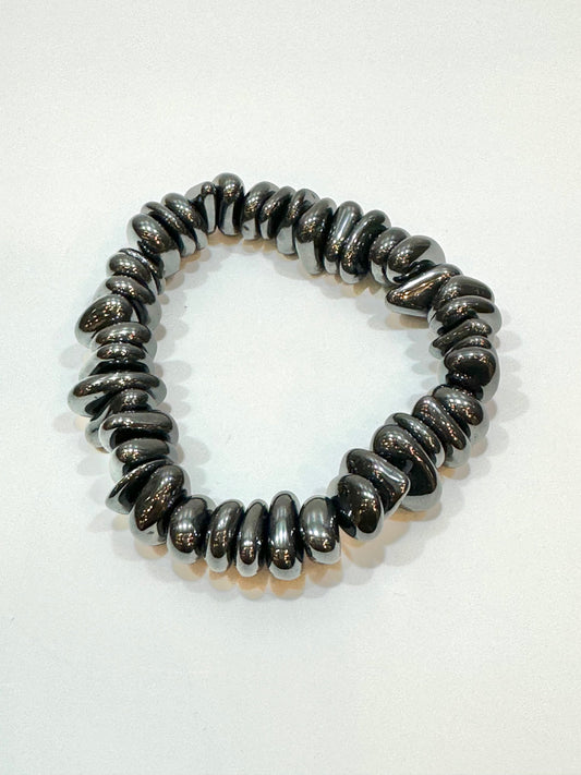 Hematite Tumbled Gemstone Bracelet (free-form bead stretch)