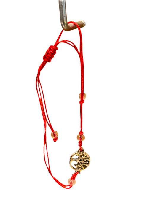 Red String Pull Tie Bracelet Silver Tree Of Life Charm and Beads