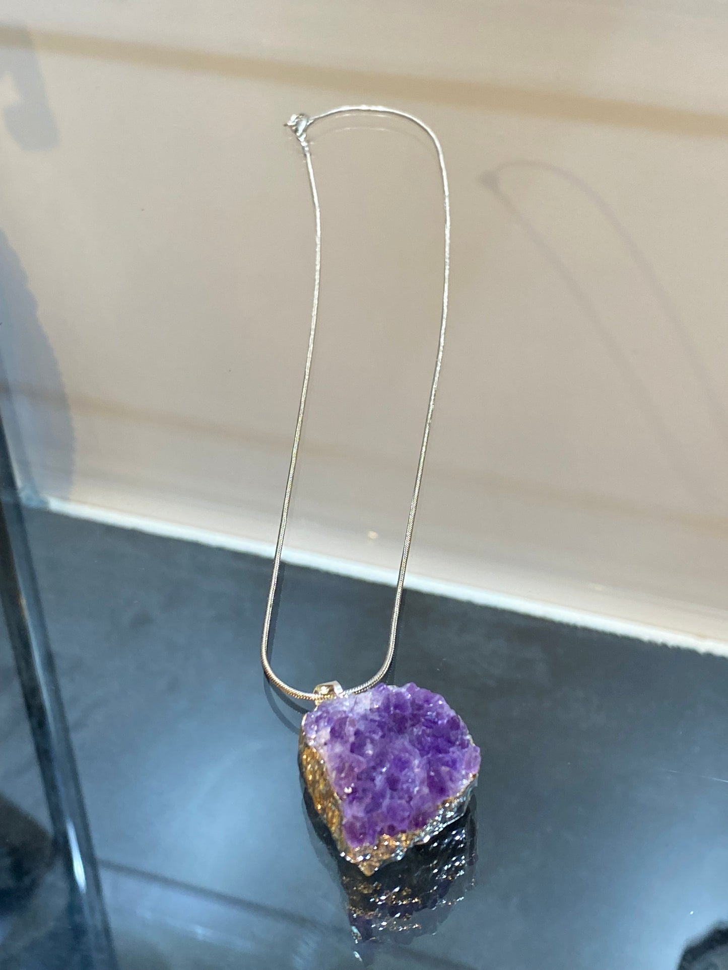 Amethyst Druzy Cluster Pendant With Silver Necklace