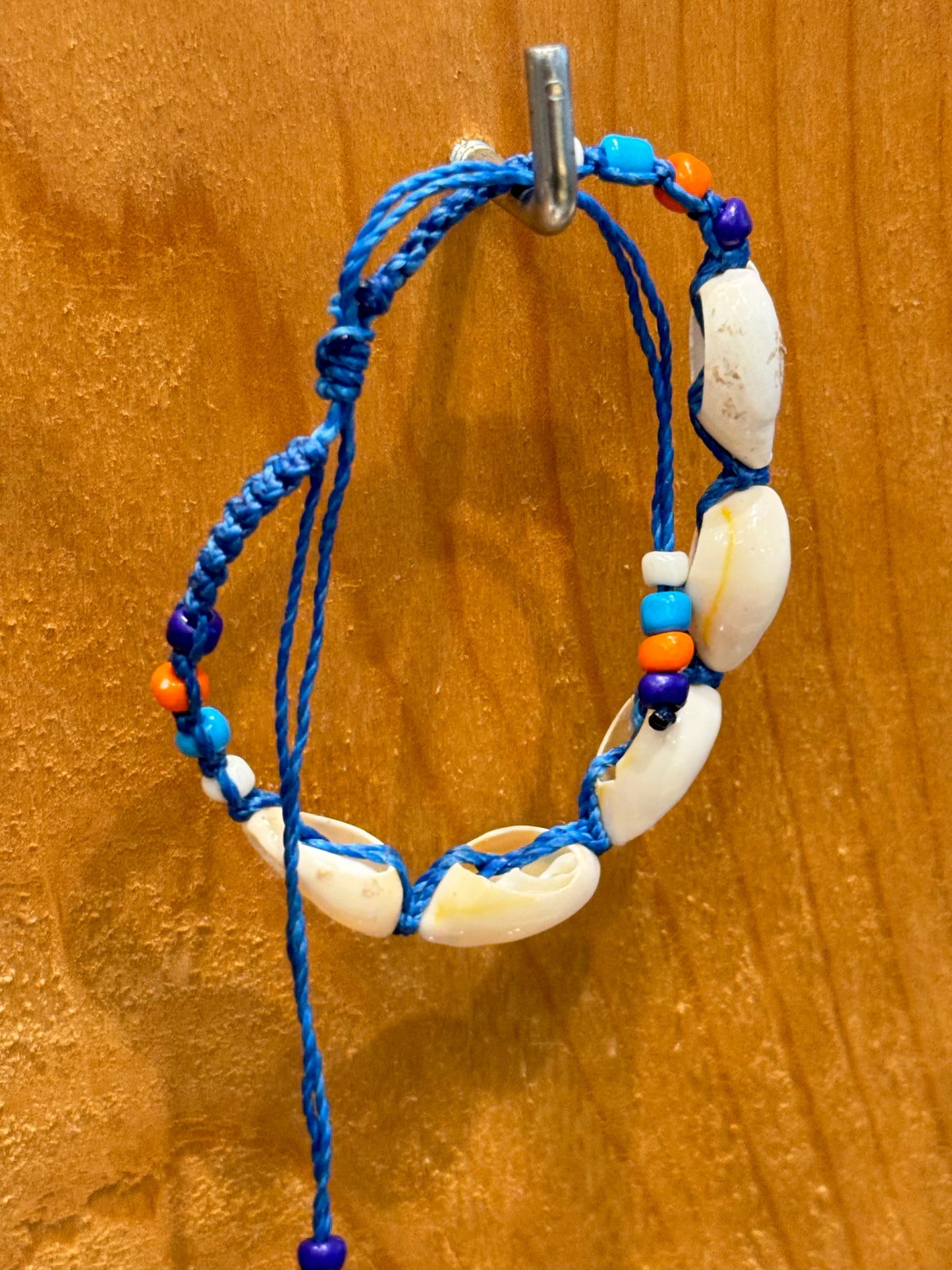 Handmade Indigo Blue String Bracelet With Cowrie Shells and Colorful Beads