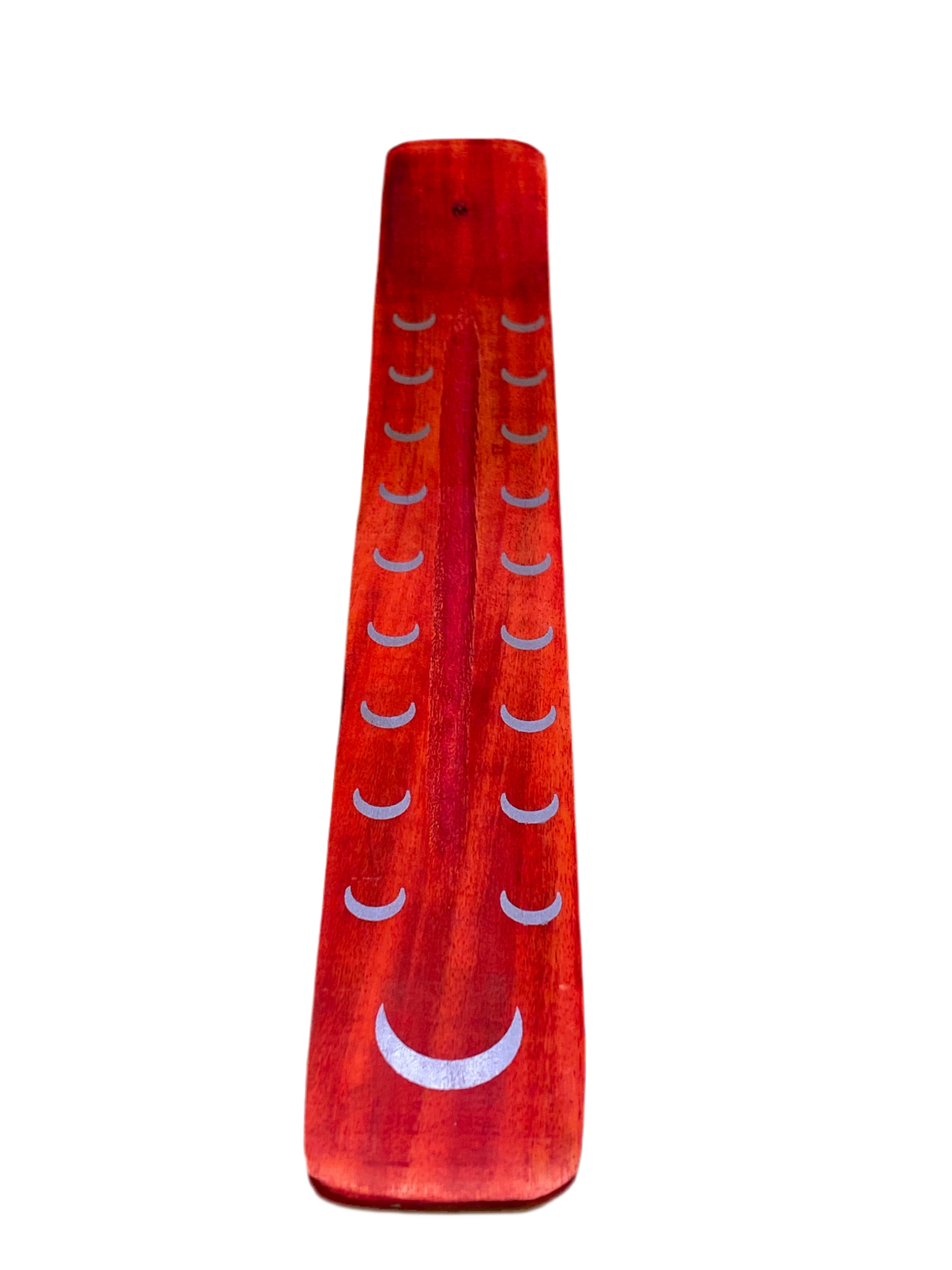 Wooden Incense Stick Holder Crescent Moon Red