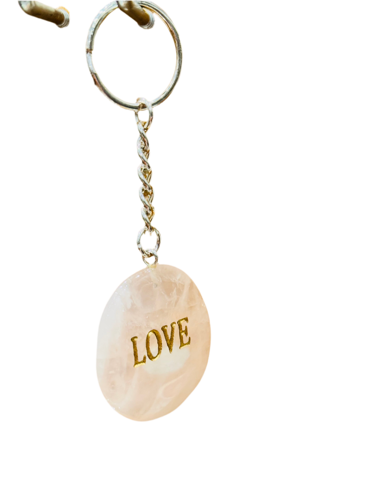 Rose Quartz Love Keychain Handmade Engraved Polished