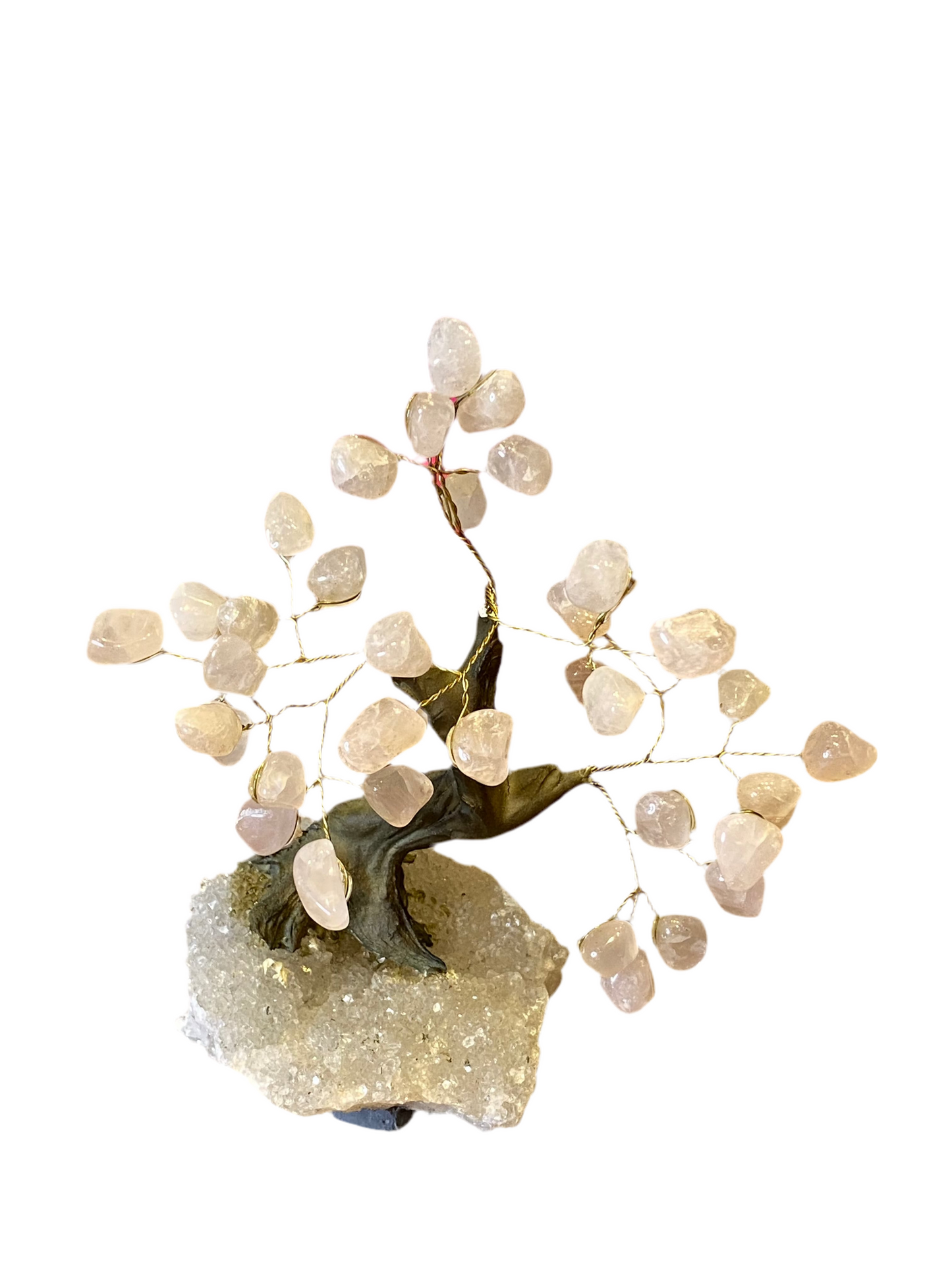 Rose Quartz Gemstone Tree on Clear Quartz Cluster