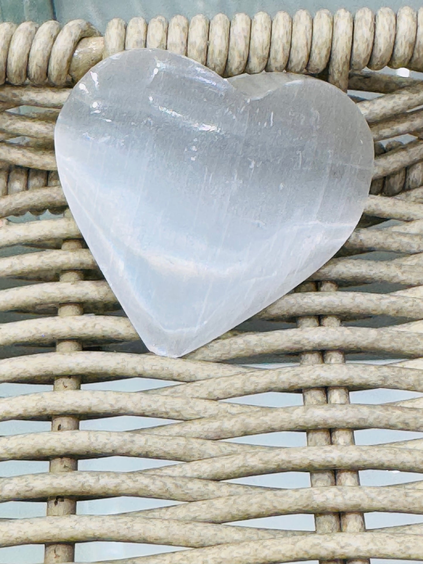 Selenite Heart Palm Stone Medium Size 1pc