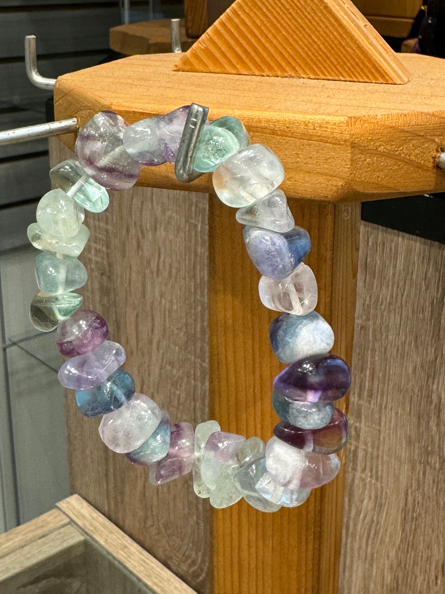 Rainbow Nugget Fluorite Free-Form Tumbled Gemstone Bracelet 7 mm