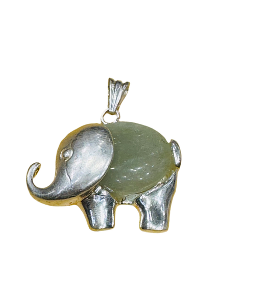 Metal Elephant Green Aventurine Gemstone Pendant