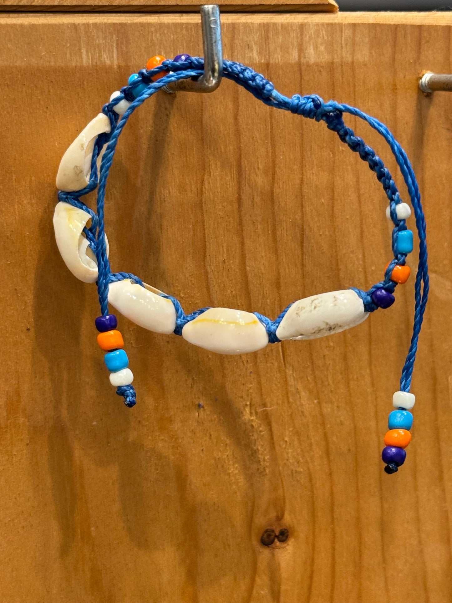 Handmade Indigo Blue String Bracelet With Cowrie Shells and Colorful Beads