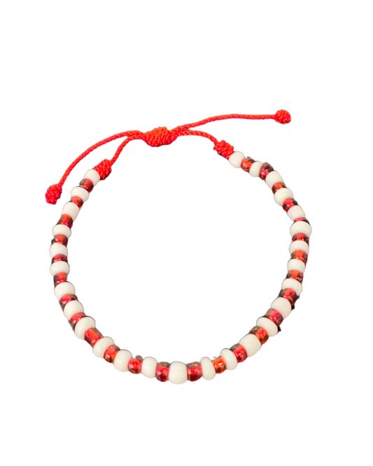 Orisha Chango/Shango Handmade Beaded Pull String Bracelet Red and White