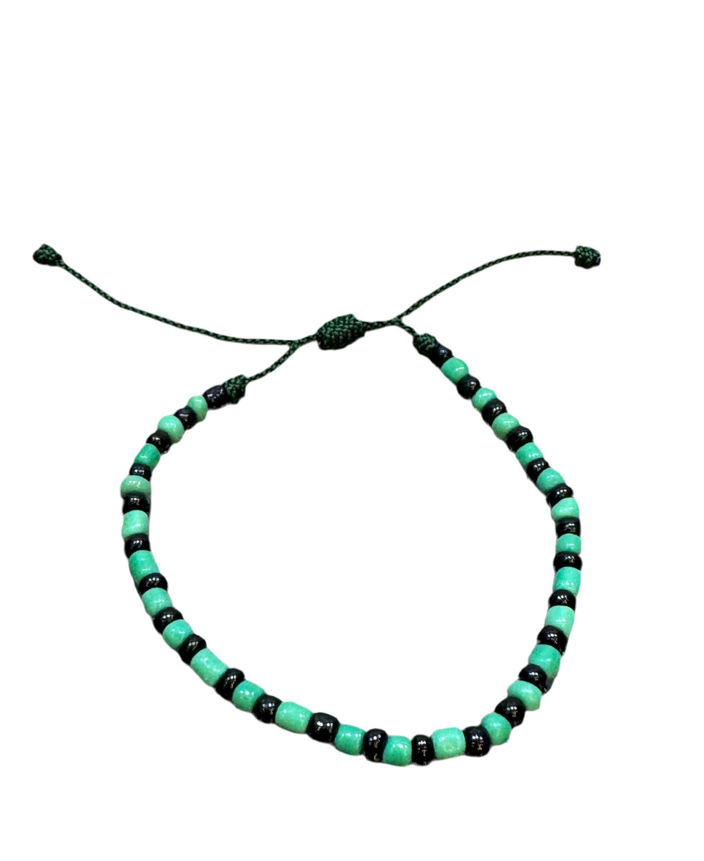 Orisha Ogún Handmade Beaded Black and Green Pull Tie String Bracelet