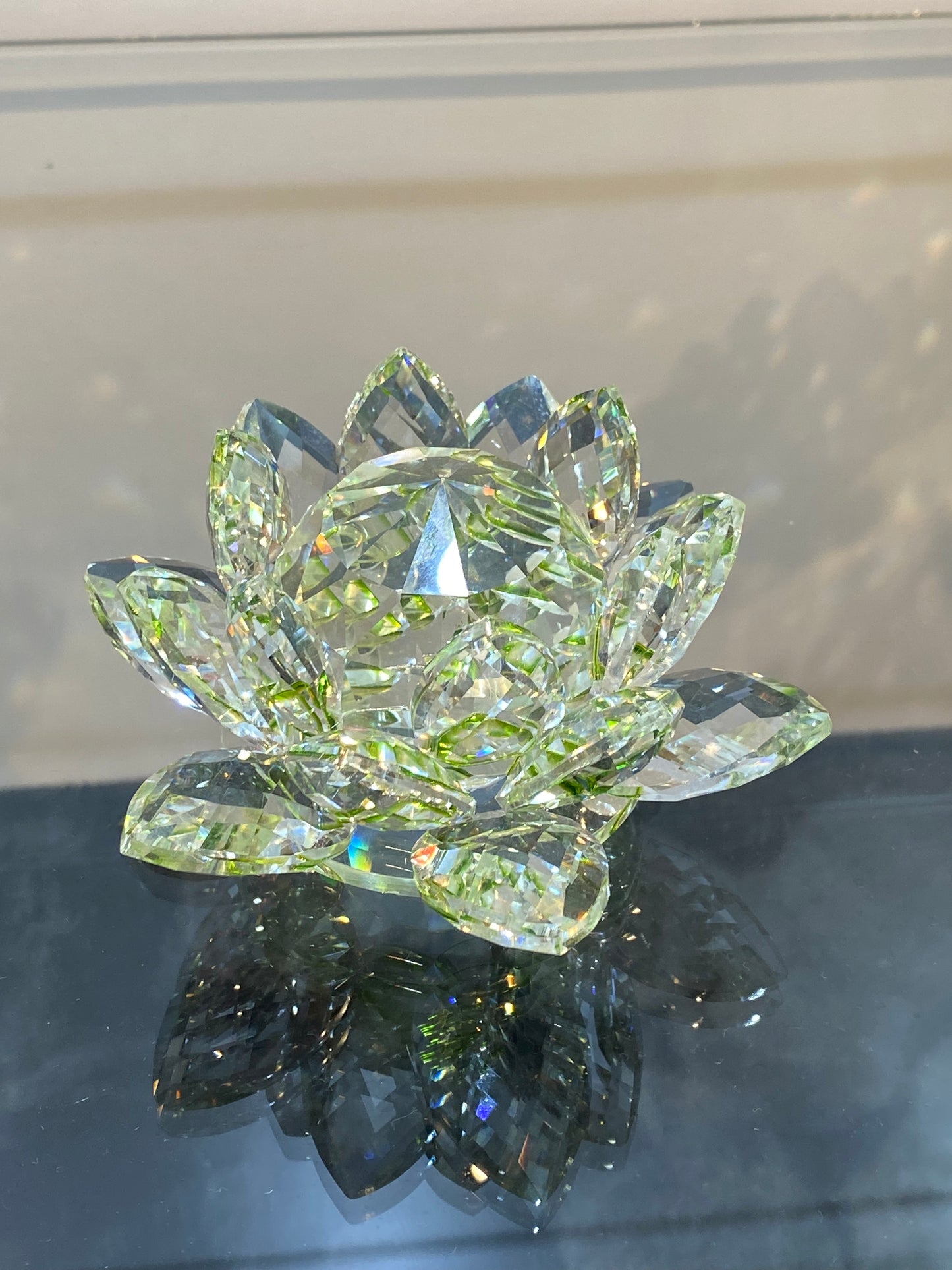 Feng Shui Green Clear Crystal Lotus Flower 3”