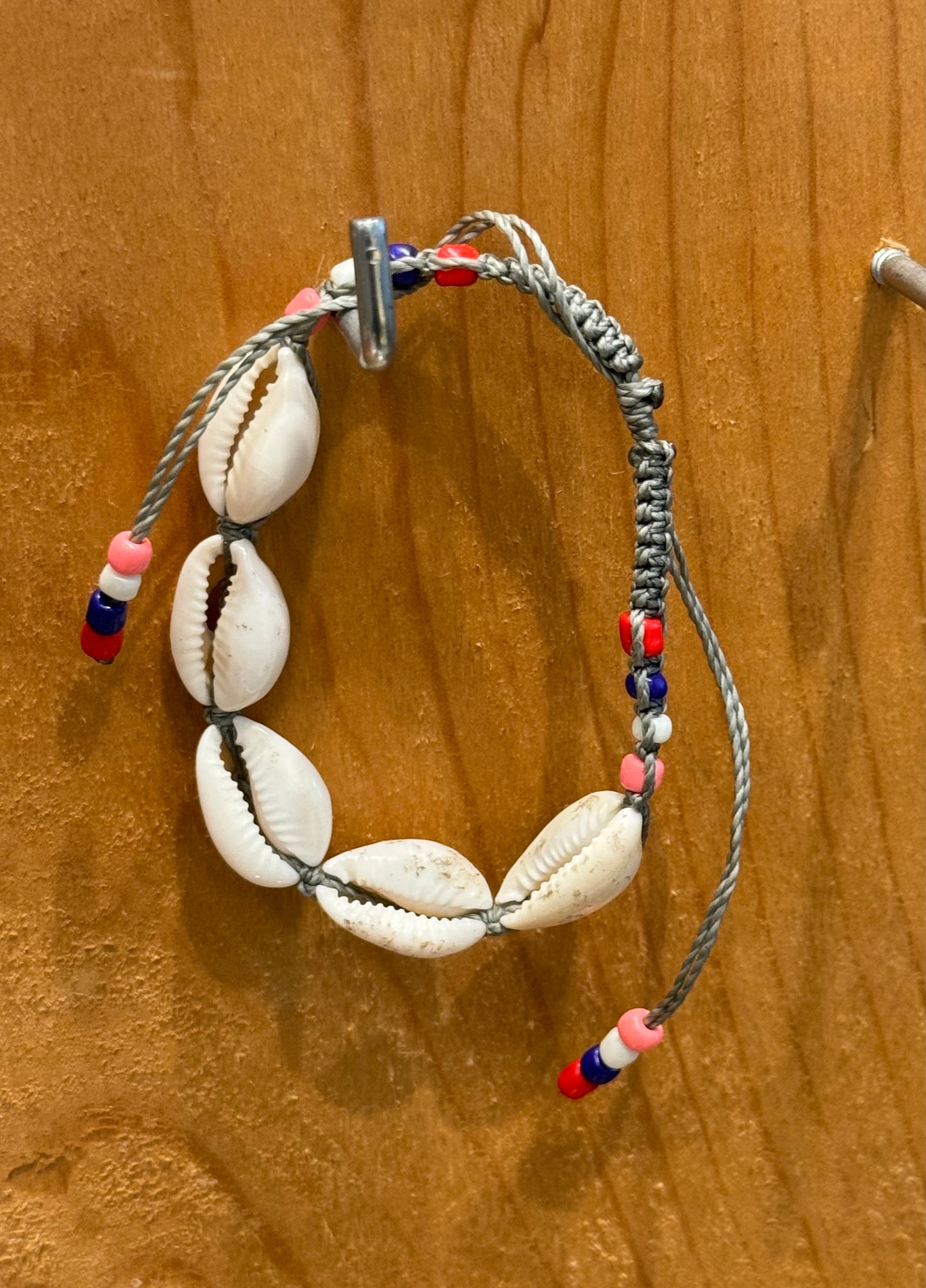 Handmade Gray String Bracelet With Cowrie Shells and Colorful Beads