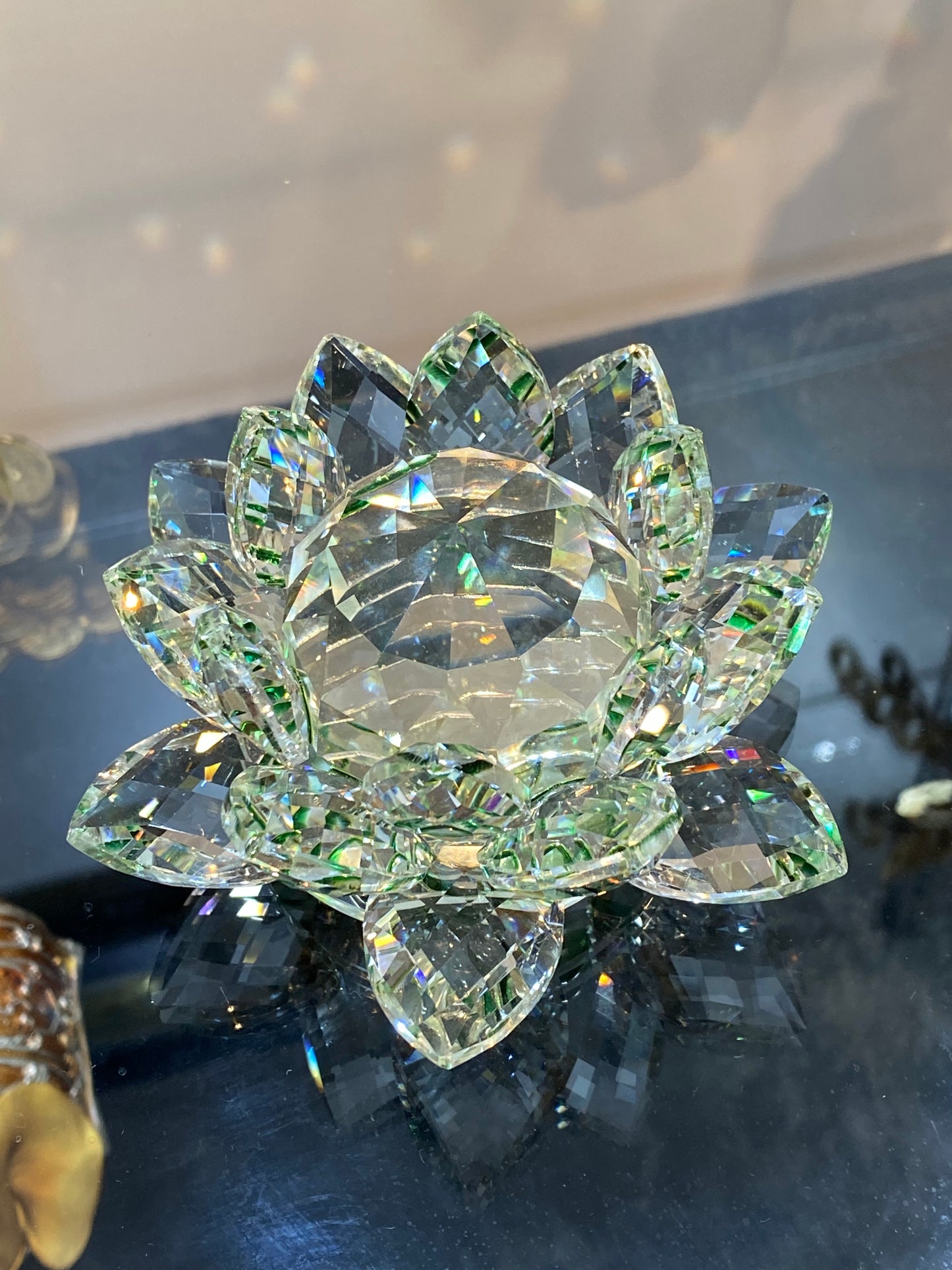 Feng Shui Crystal Lotus Flower Clear/Green 5”