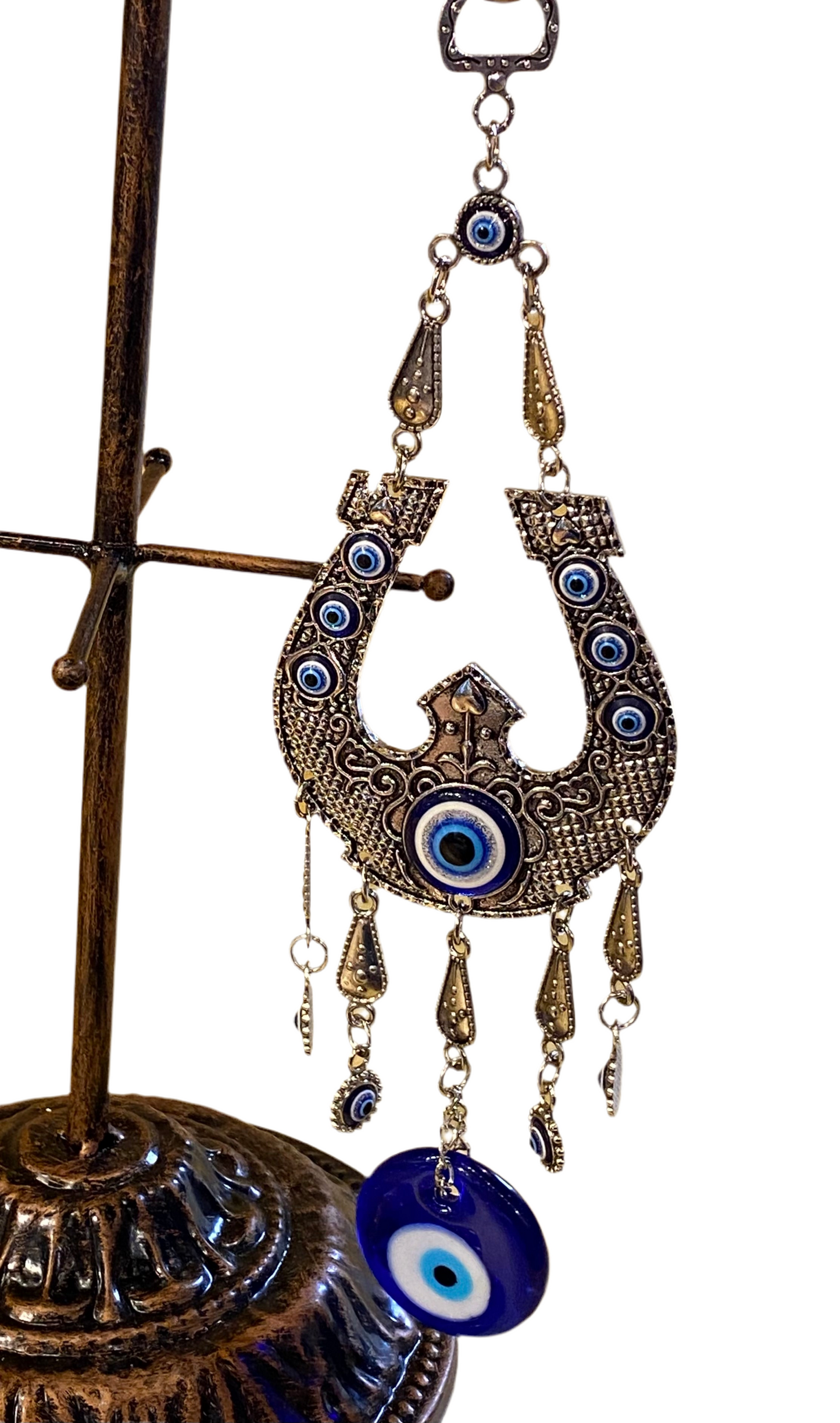 Metal Horseshoe Evil Eye with Large Evil Eye Amulet Hanging Wall Ornament