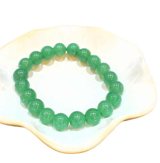 Green Agate 8mm Round Beaded Gemstone Stretch Bracelet