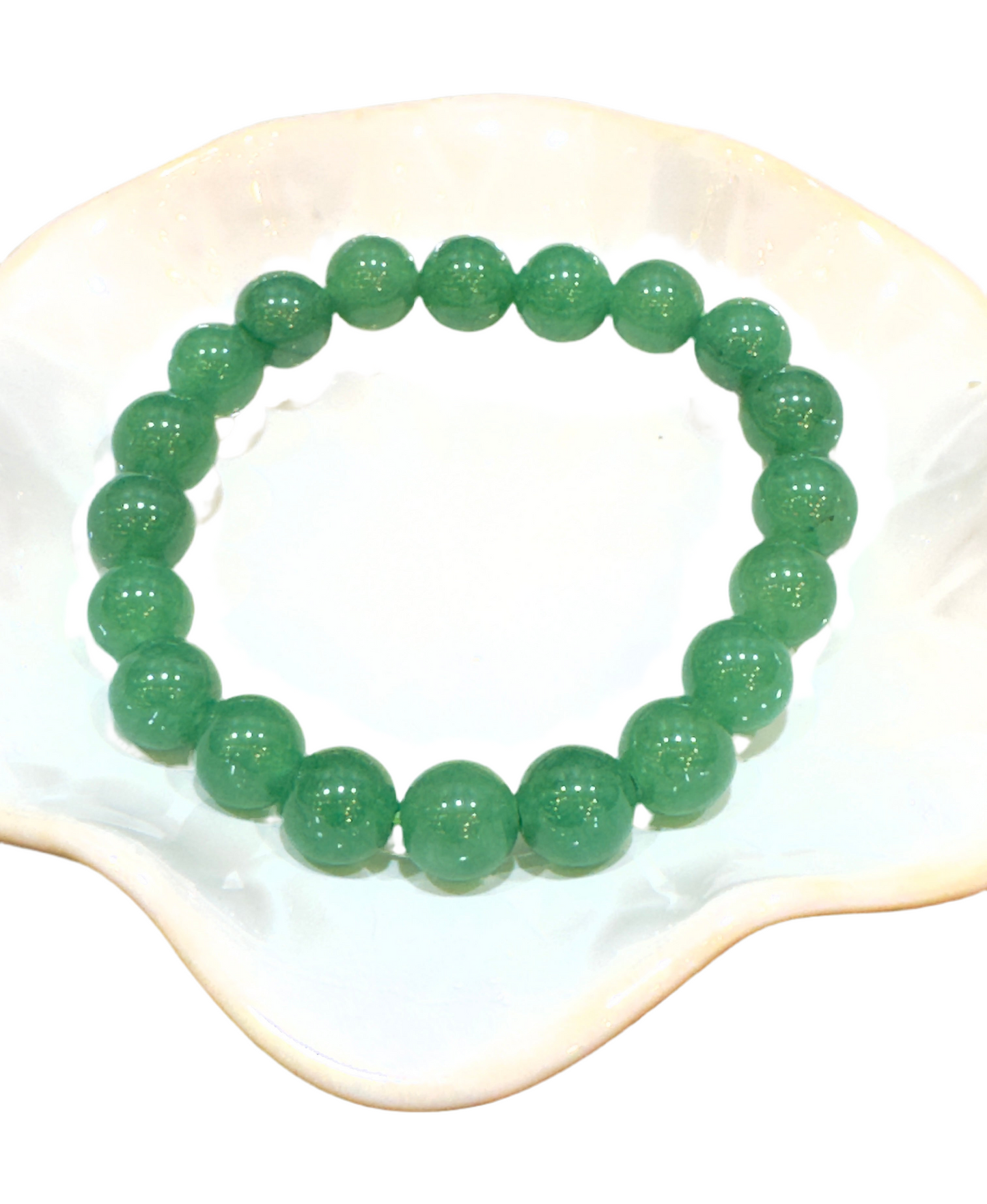 Green Agate 8mm Round Beaded Gemstone Stretch Bracelet