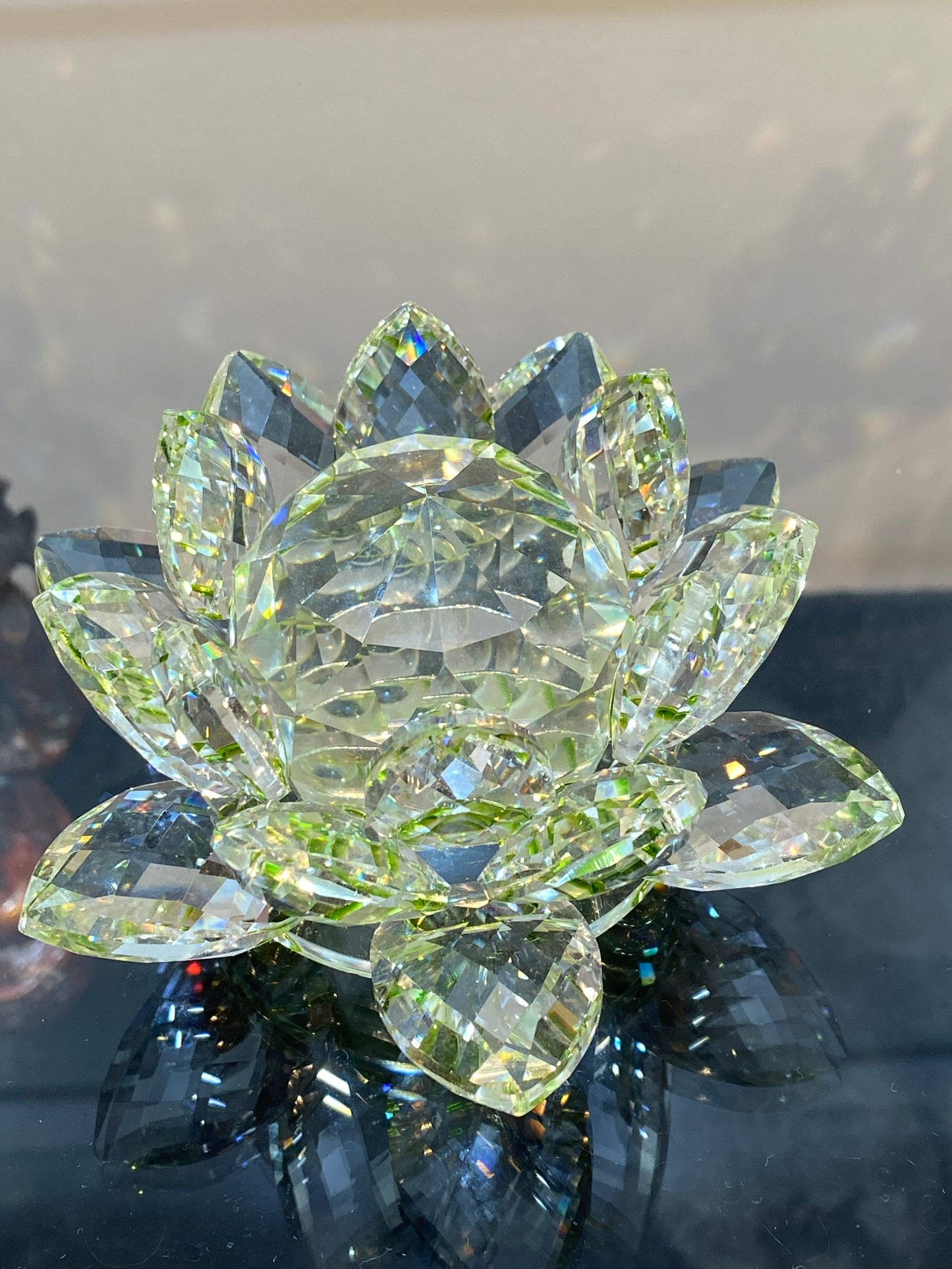 Feng Shui Green Clear Crystal Lotus Flower 3”