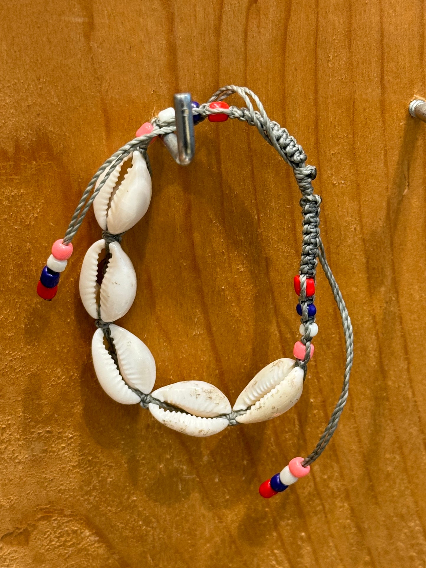 Handmade Gray String Bracelet With Cowrie Shells and Colorful Beads