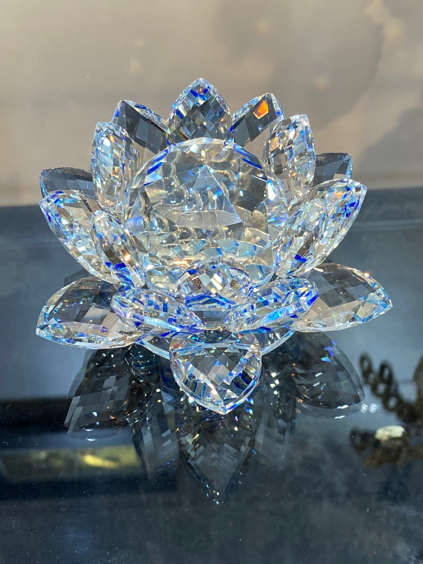 Feng Shui Sapphire Clear Crystal Lotus Flower 5”