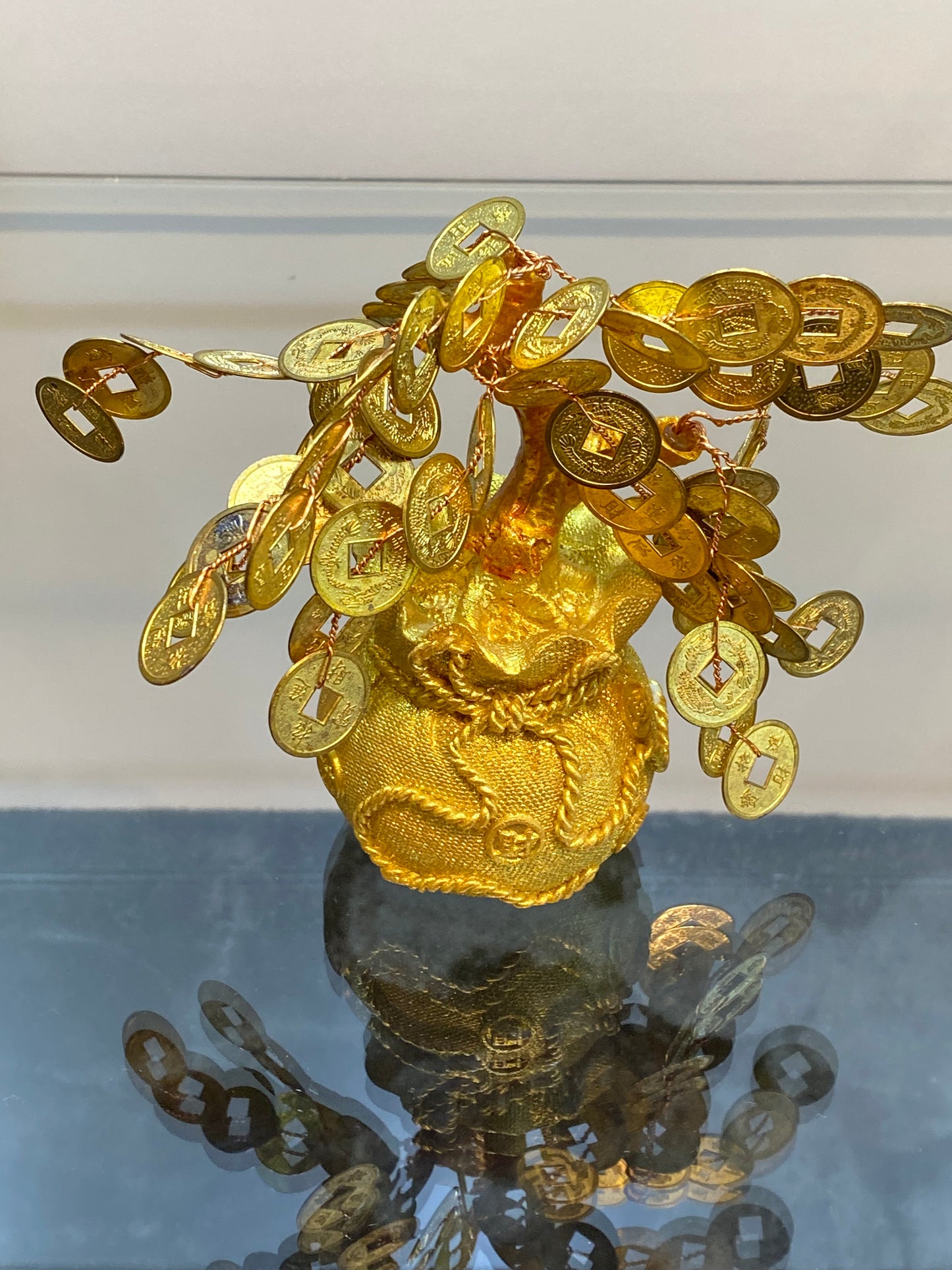 Bonsai Money Tree In Gold Money Bag